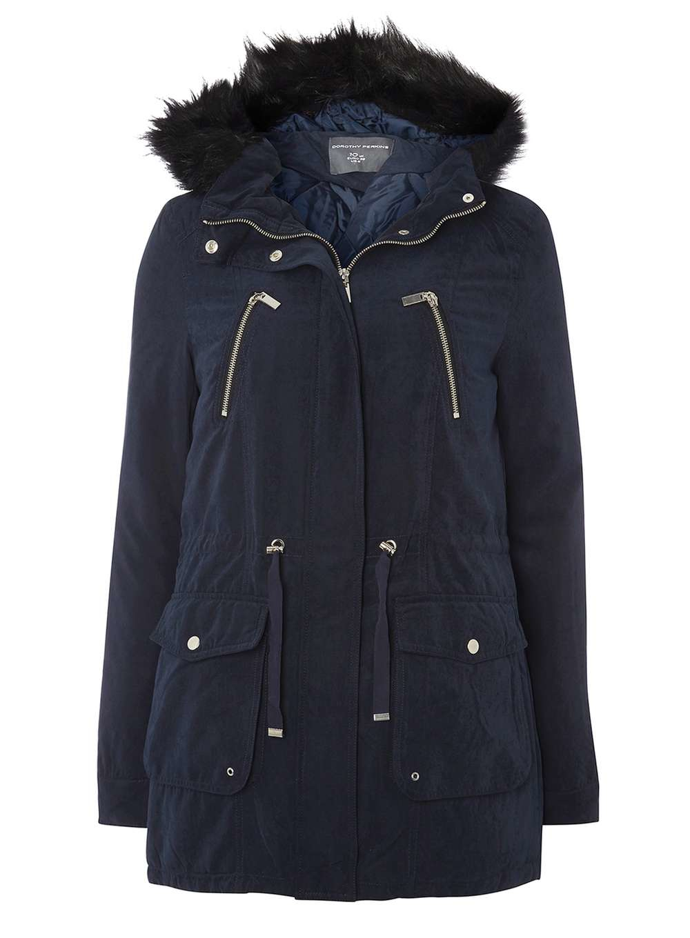 Dorothy Perkins Tall Navy Contrast Fur Parka Coat In Blue Lyst