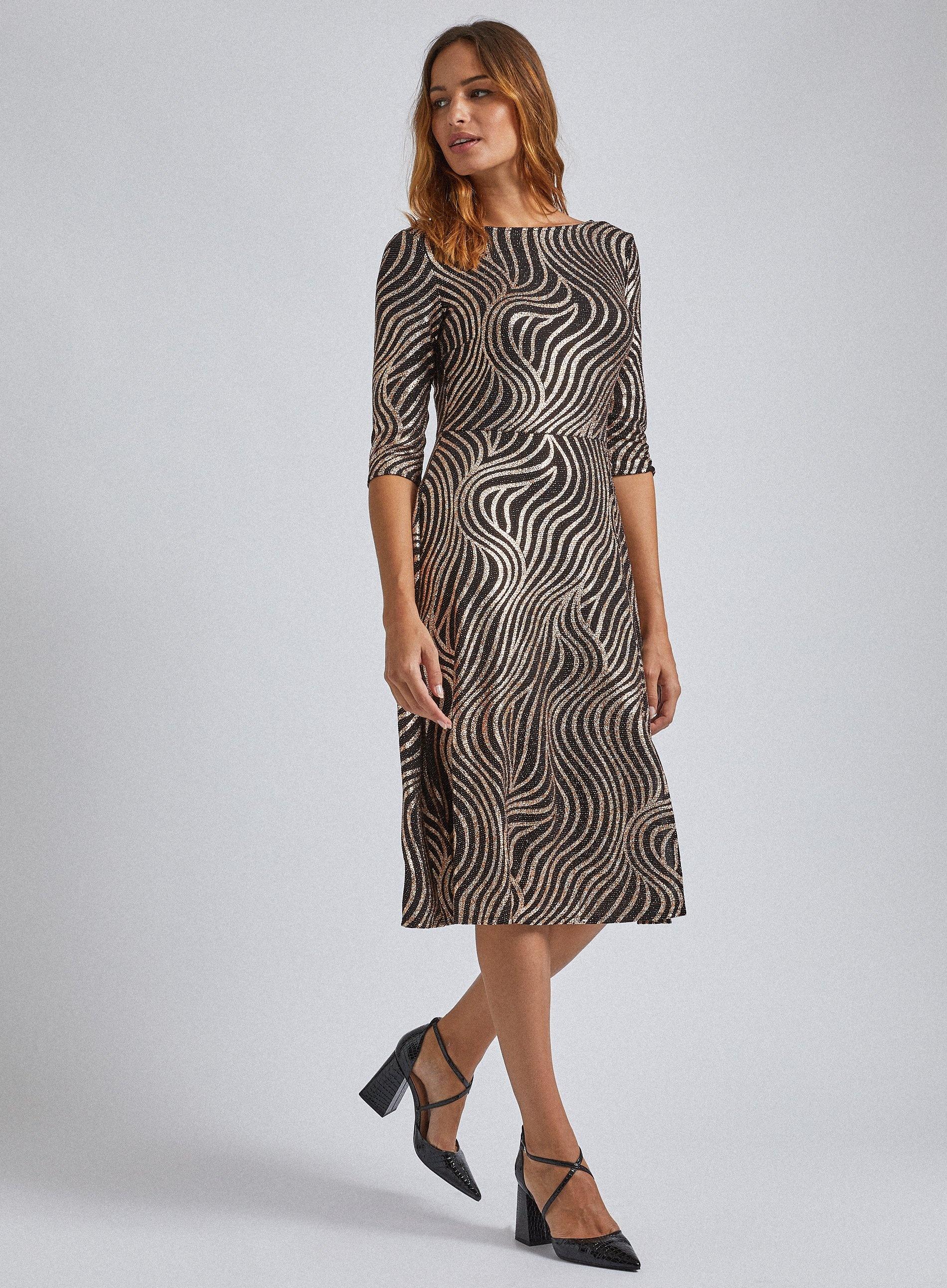 Dorothy Perkins Synthetic Bronze Glitter Swirl Midi Dress In Brown