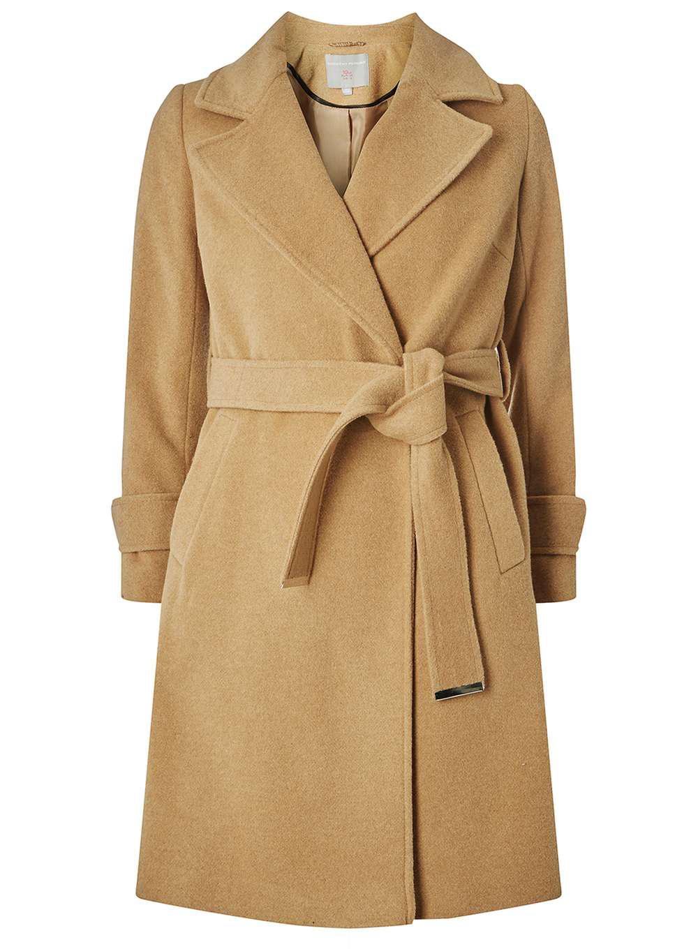 petite camel wrap coat