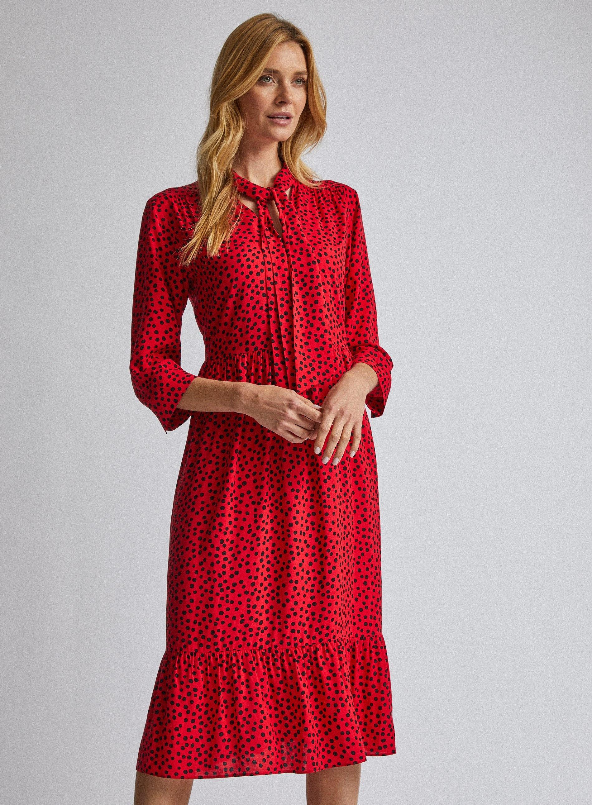 Dorothy Perkins Synthetic Red Pussy Bow Smock Midi Dress Red Lyst
