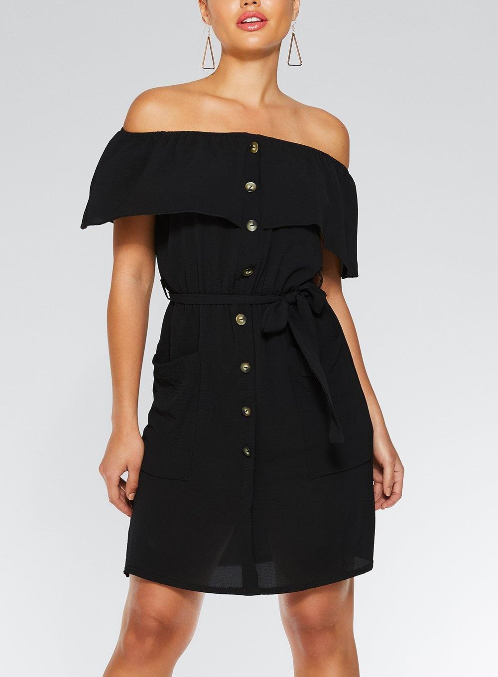 black bardot button dress