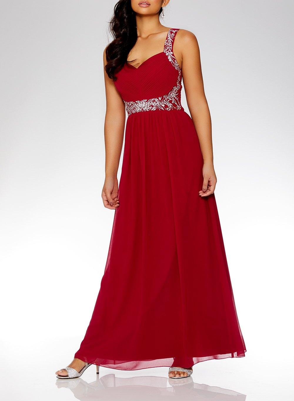 quiz raspberry red embroidered dress