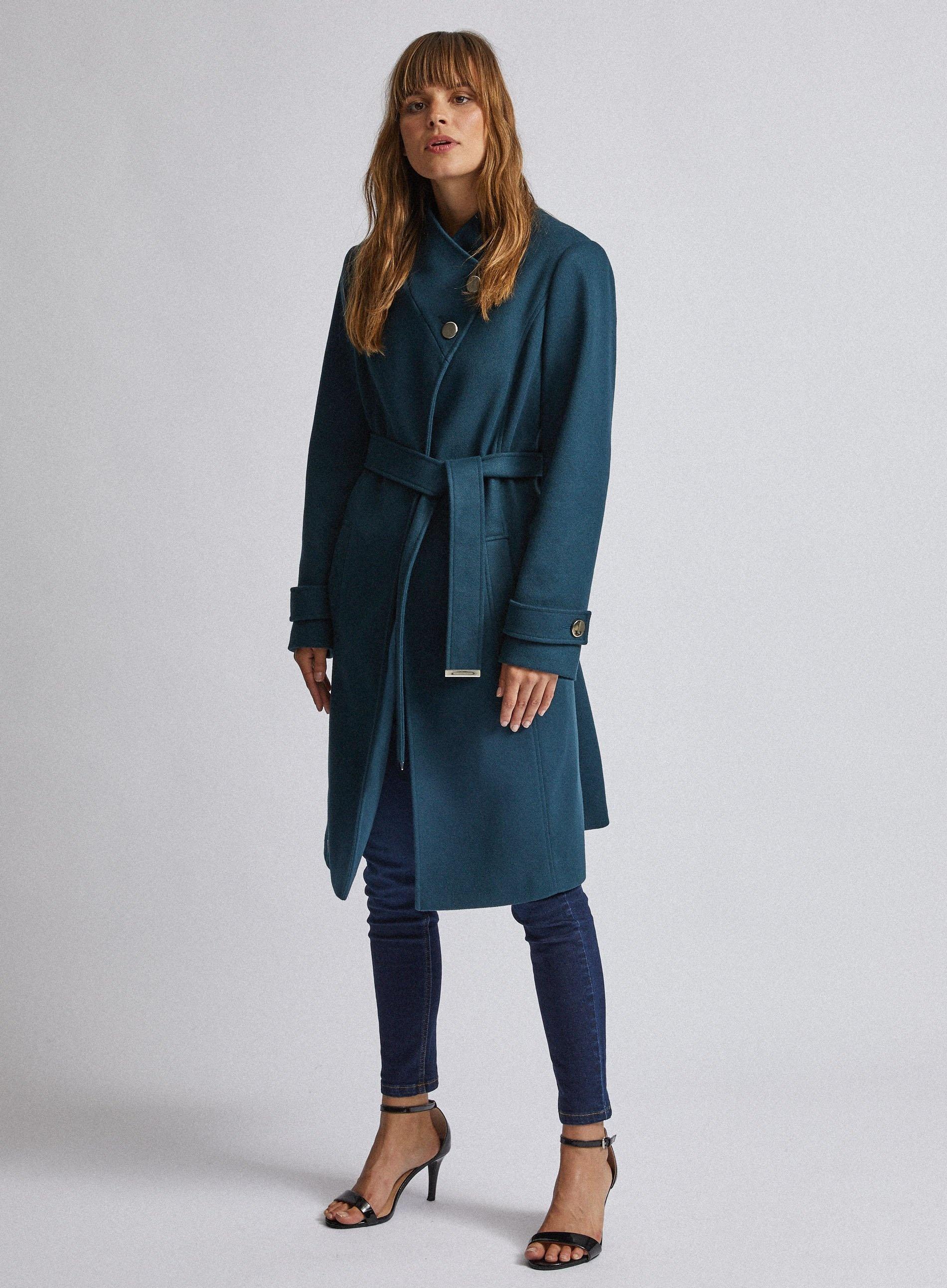 teal wrap coat