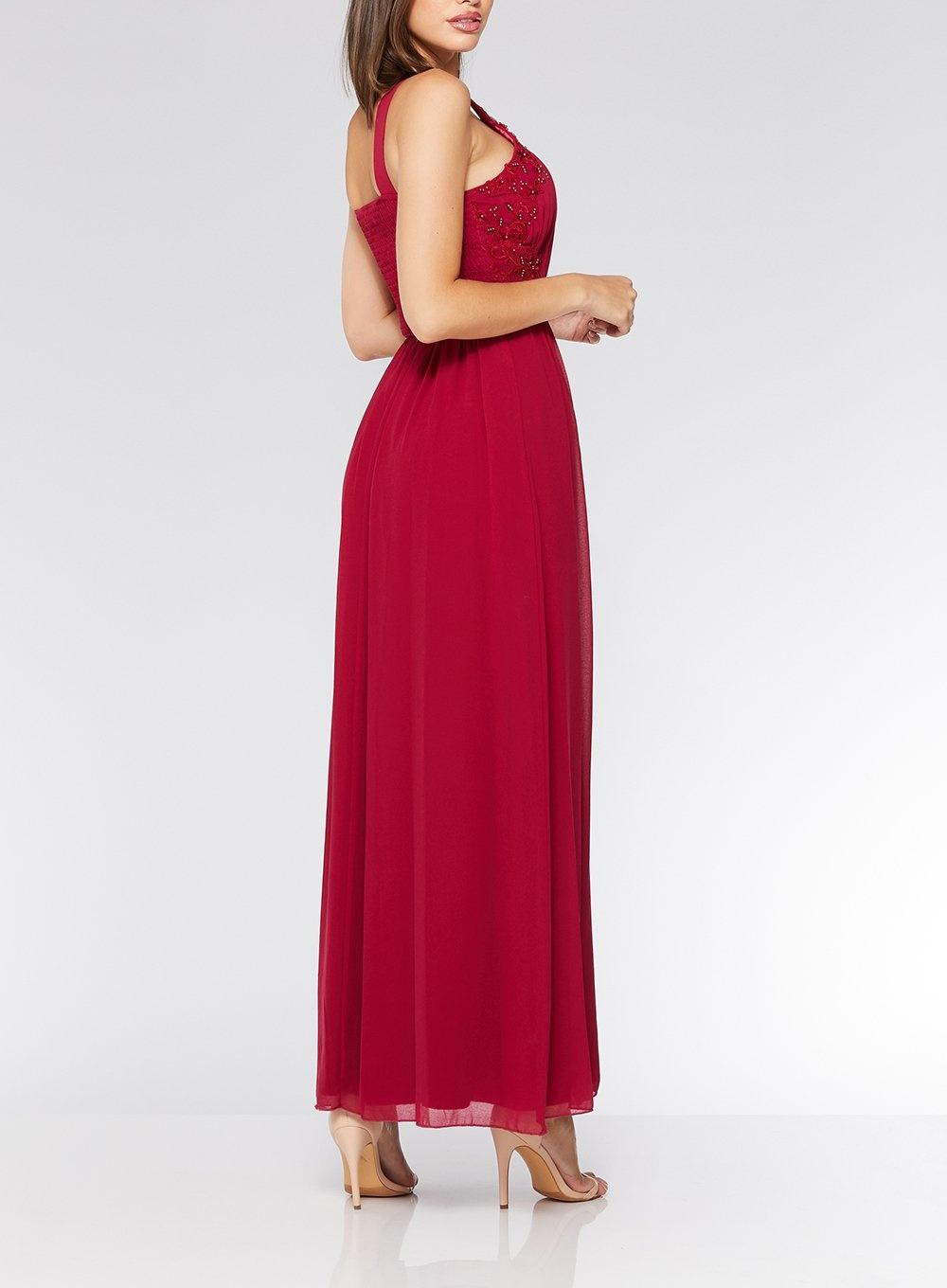 Quiz raspberry chiffon embellished maxi dress hotsell