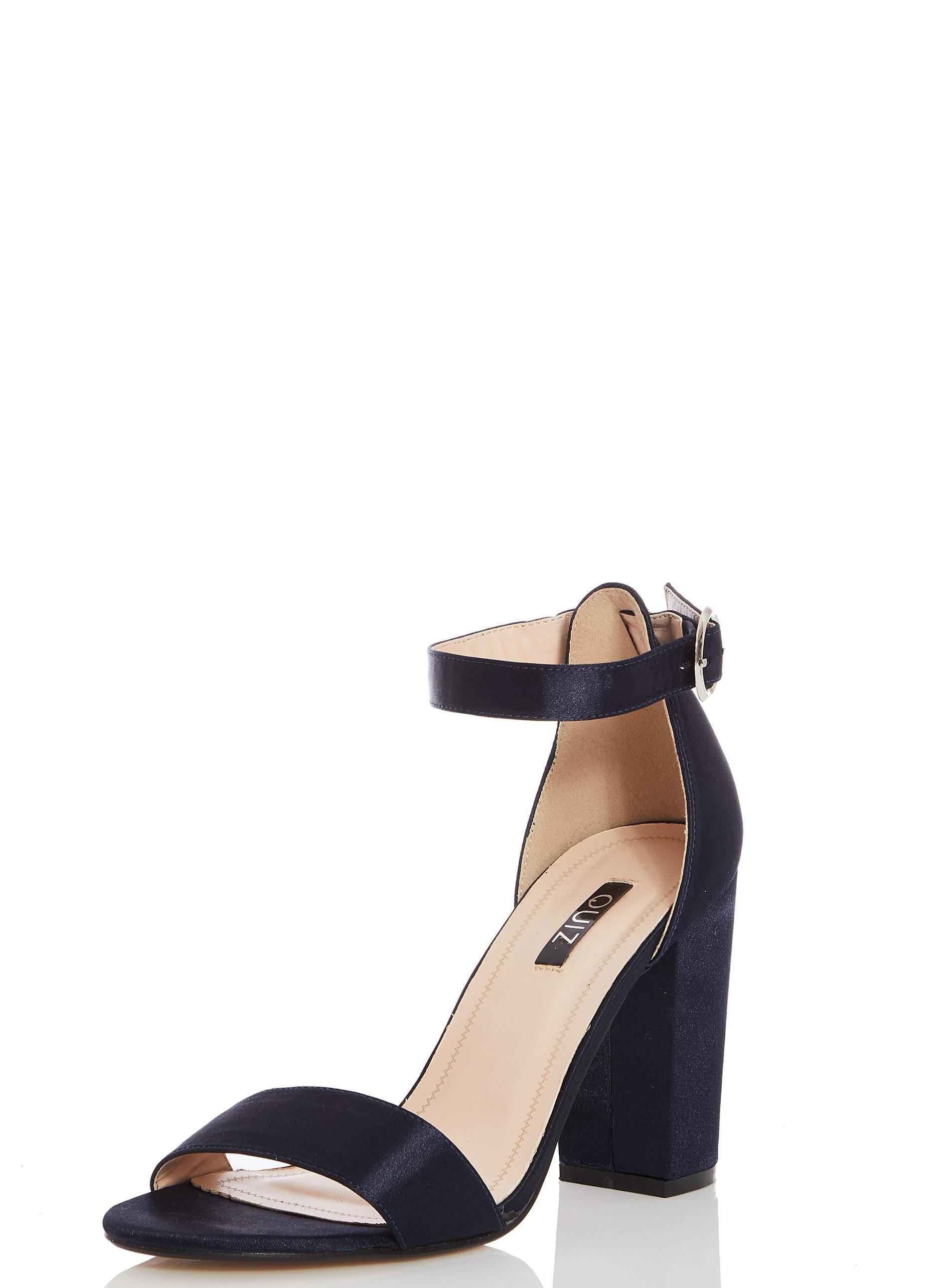 navy satin block heel sandals