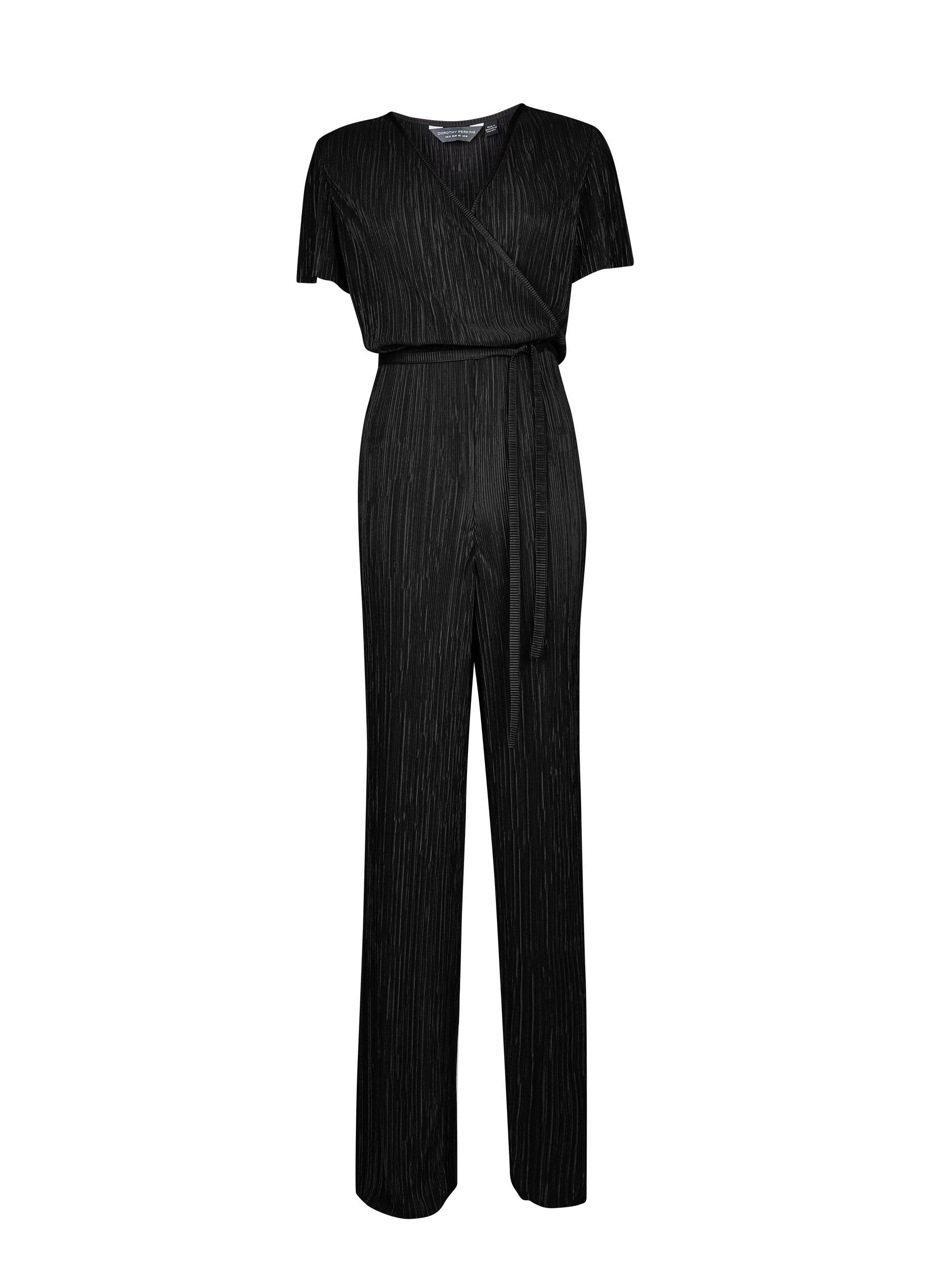 Dorothy Perkins Synthetic Tall Black Plisse Jumpsuit, Black Lyst