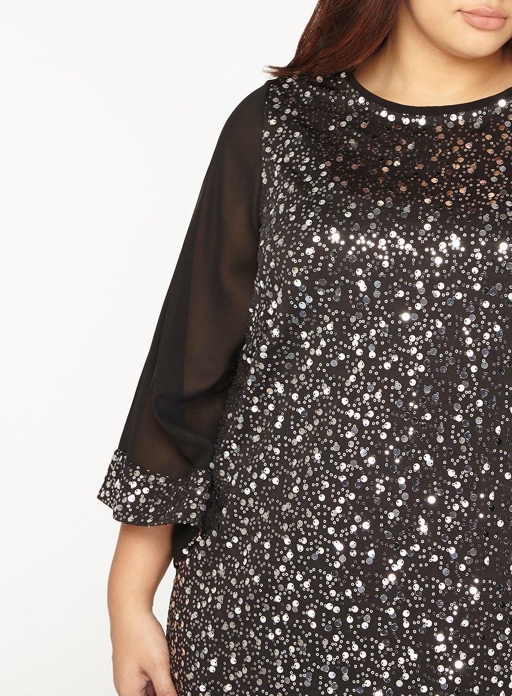 billie & blossom black sequin bodice fit and flare dress