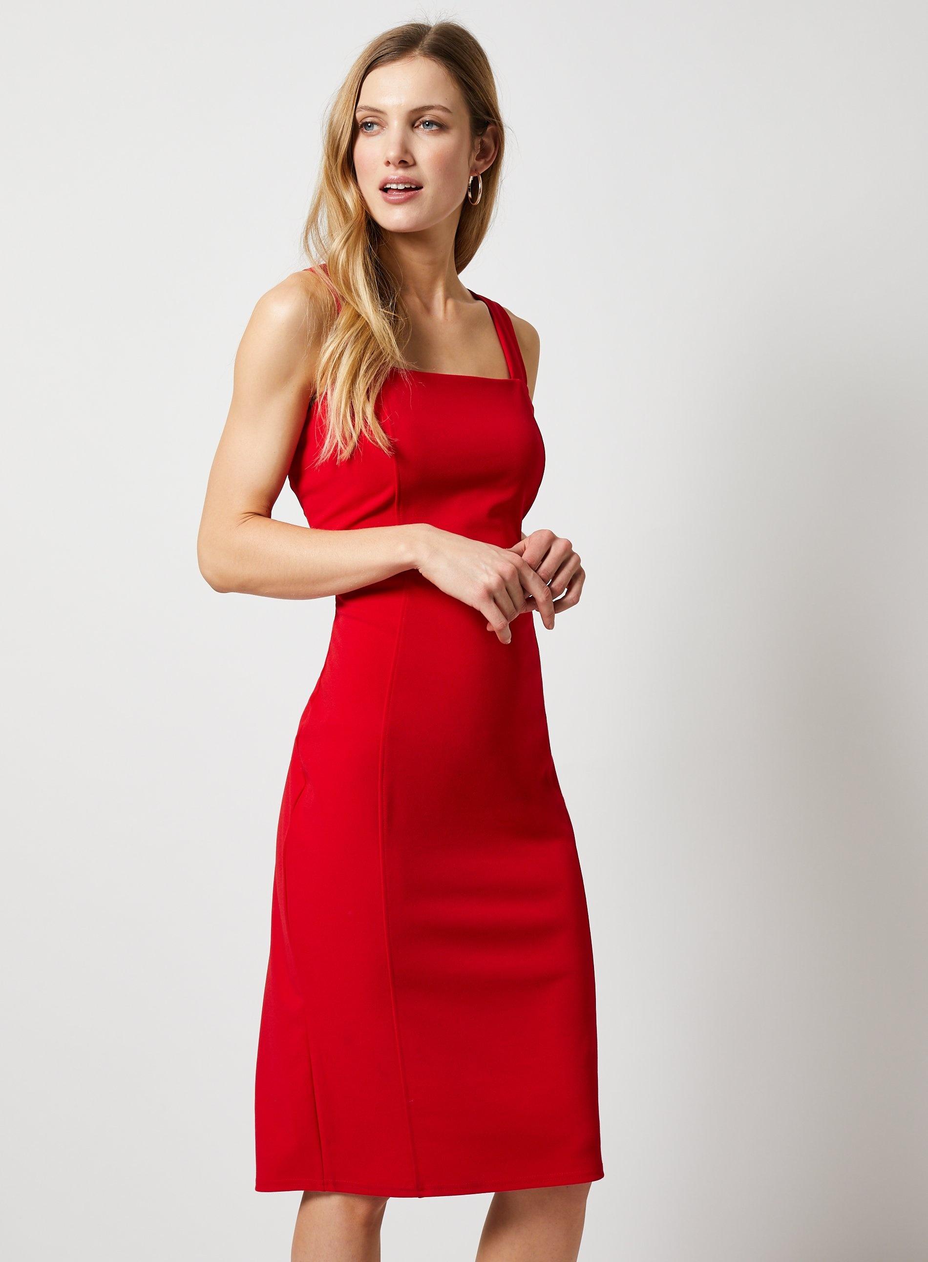 red square neck bodycon dress