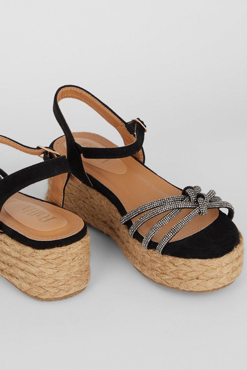 Dorothy Perkins Faith Heather Embellished Knot Flatforms in Black