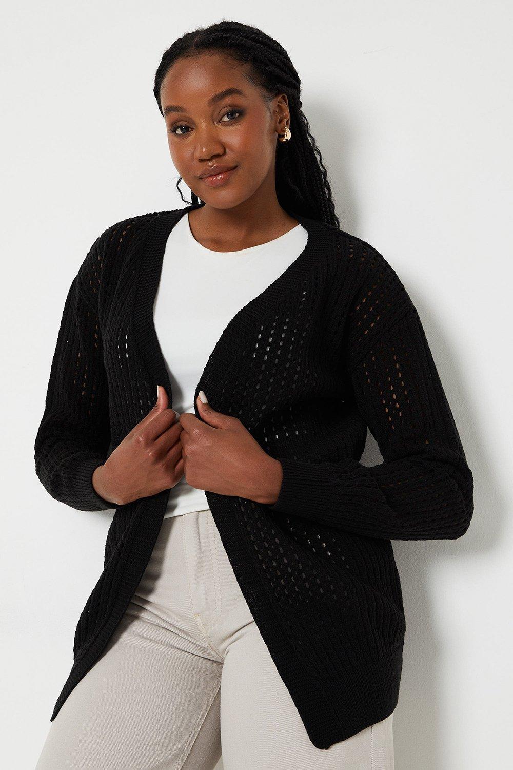 Dorothy Perkins Pointelle Stitch Detail Longline Cardigan in Black