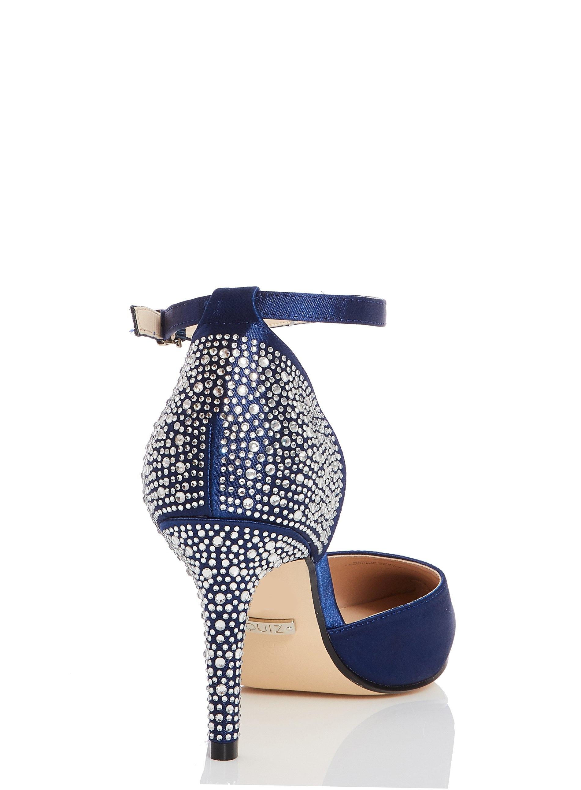 navy satin shoes with diamante