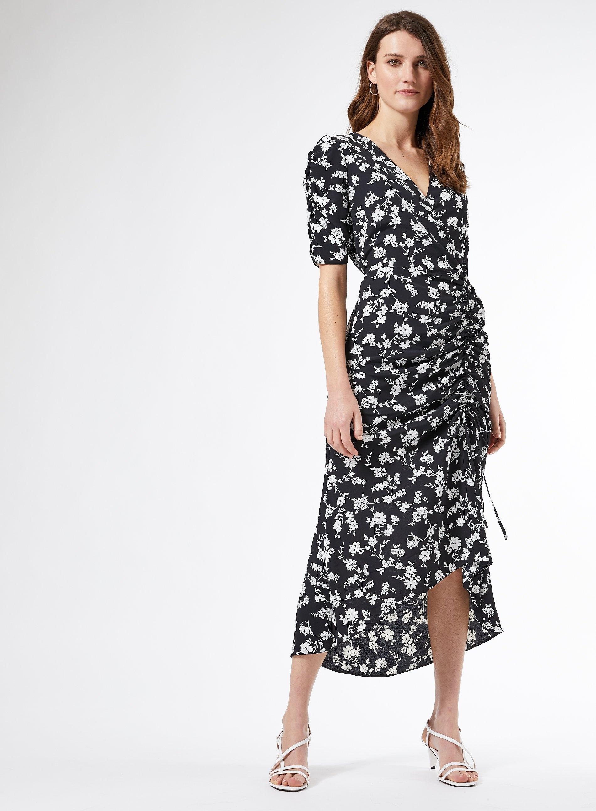 pleated sequin ruched side midi dress in black