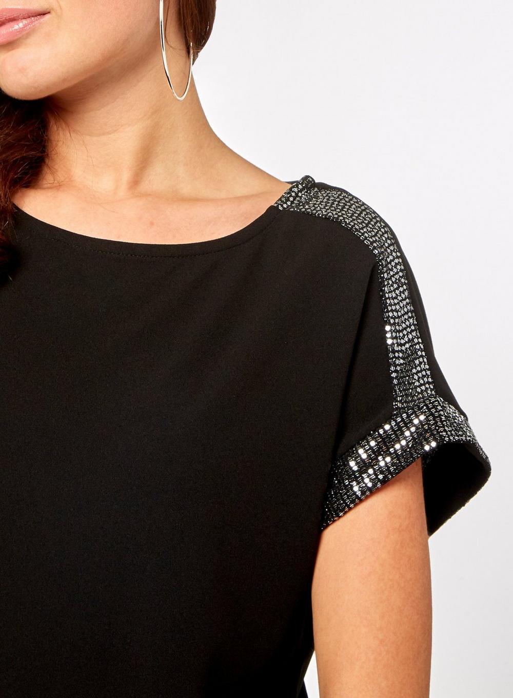 dorothy perkins black embellished shoulder shift dress