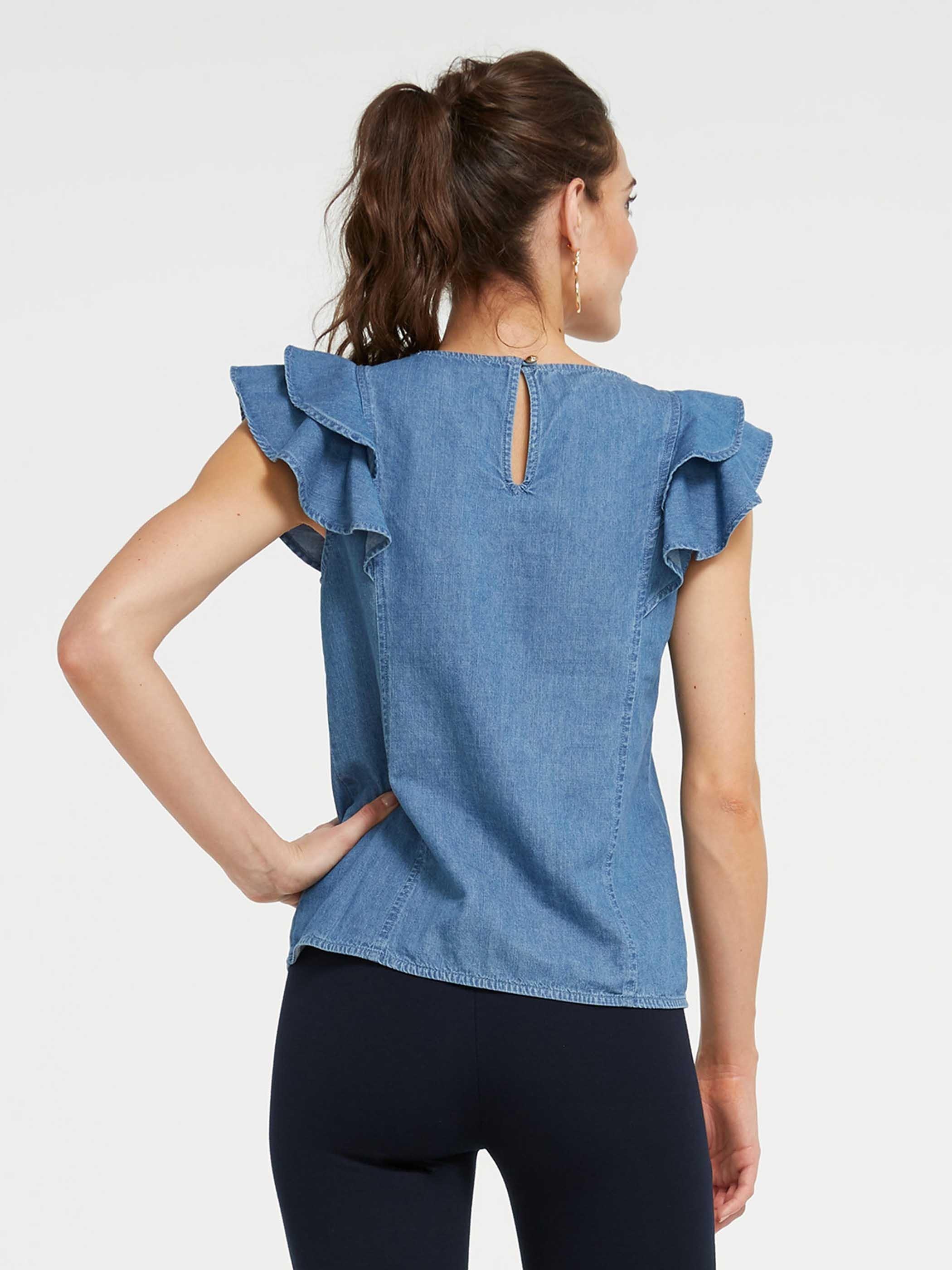 chambray ruffle top
