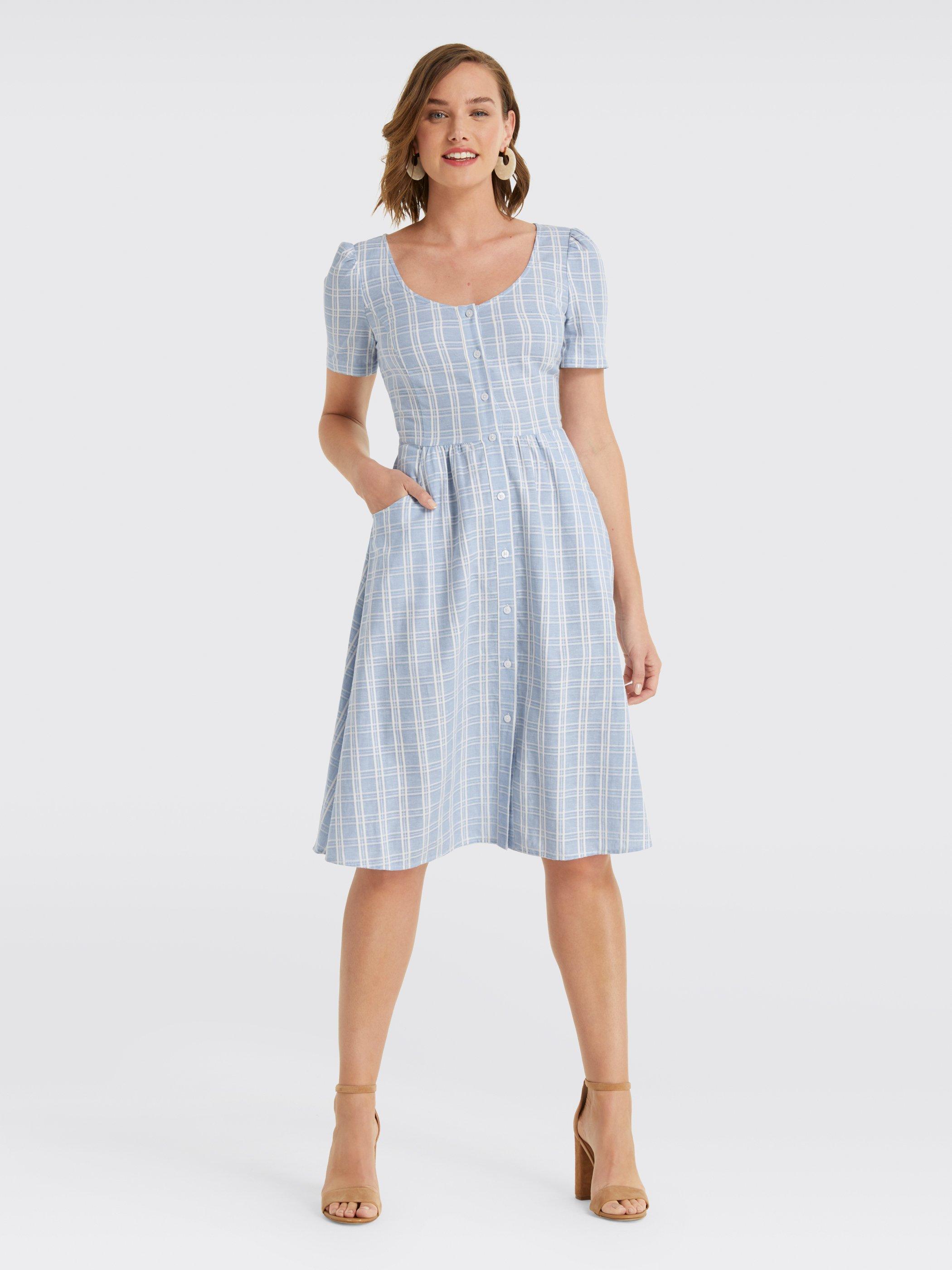 Draper James Linen Button Front Dress in Blue Lyst