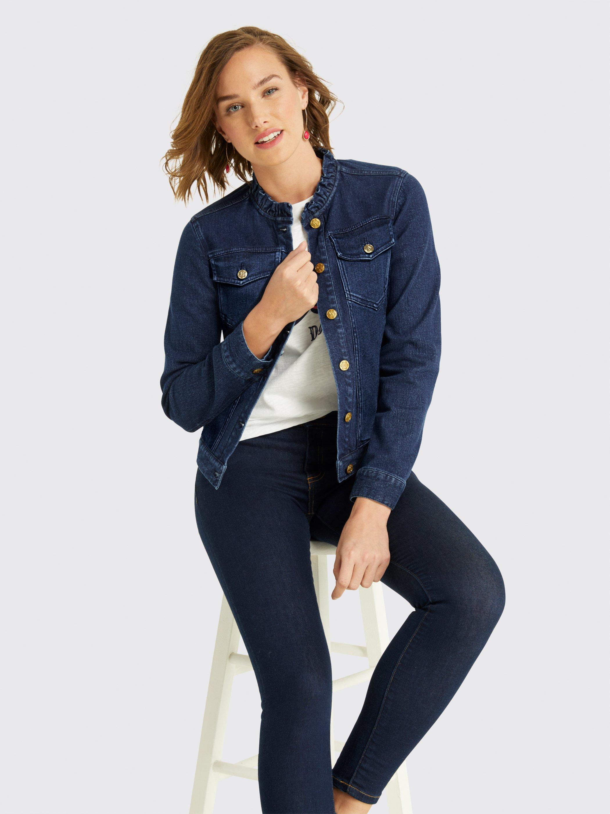 Draper James Ruffle Denim Jacket in Dark Wash (Blue) Lyst