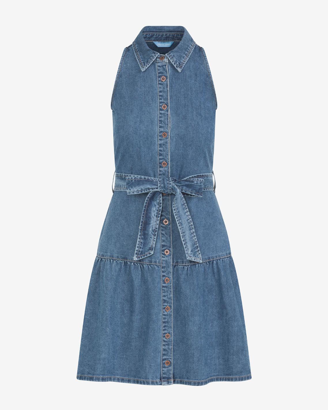 draper james denim dress Colbie Snap Front in Dark Wash / XS Draper James Lexi Sleeveless Tie