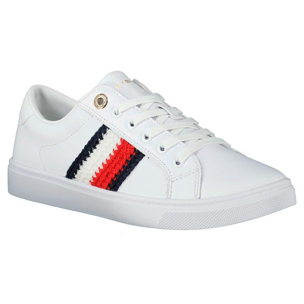 tommy hilfiger white metallic plaque cupsole trainers