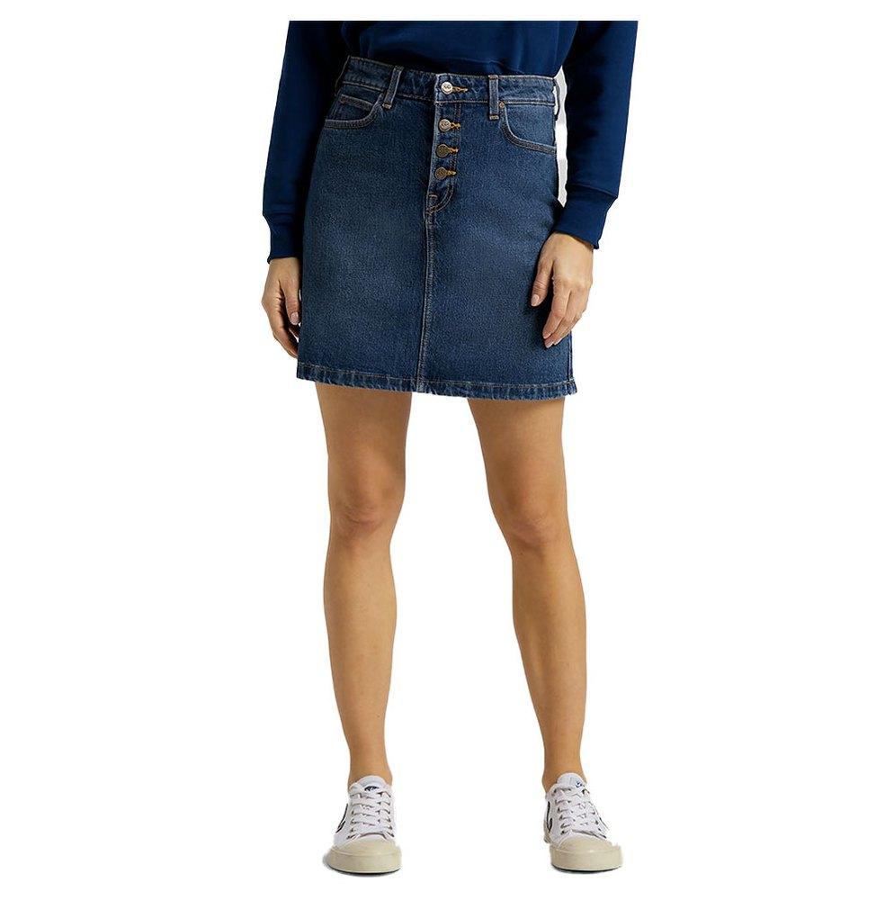 Lee Button Fly A Line Skirt in Blue | Lyst