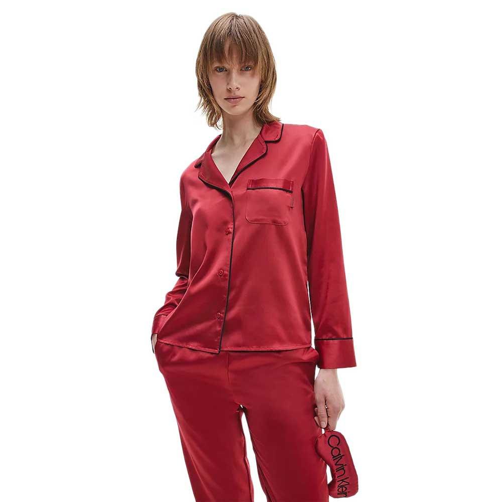 Calvin Klein Satin Long Sleeve Set Pyjama in Red | Lyst