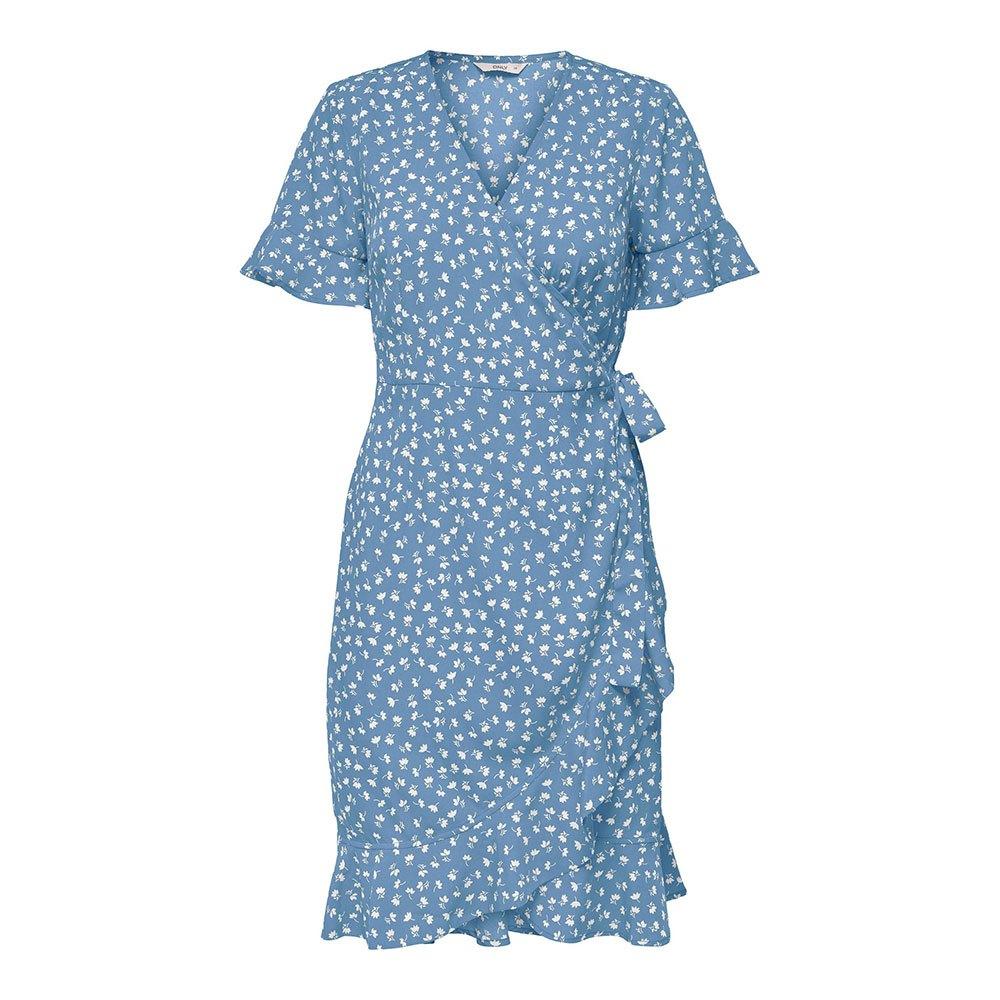 ONLY Olivia Wrap Short Sleeve Dress in Blue | Lyst