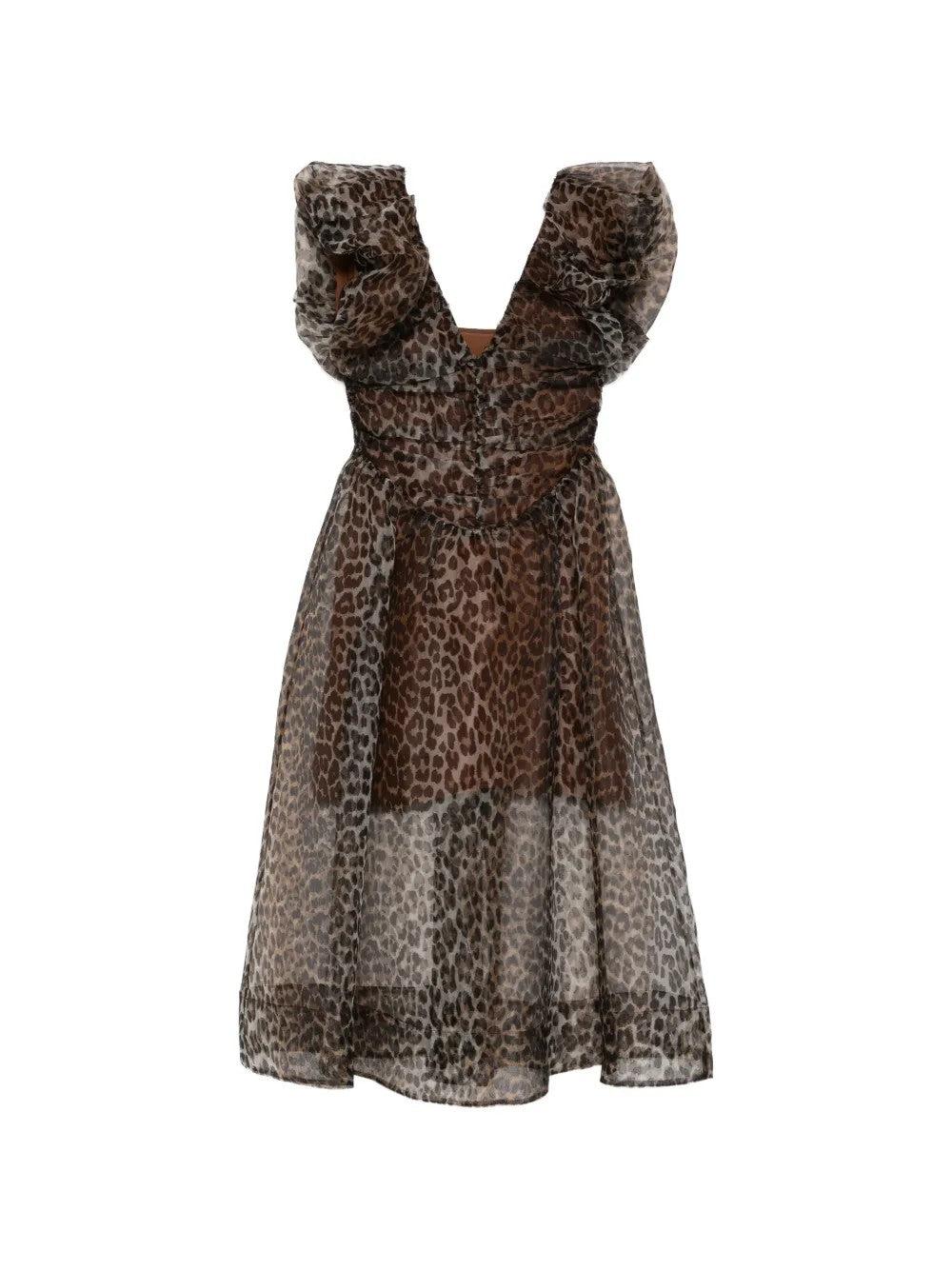 ganni chiffon dress Leopard-print chiffon maxi dress - leopard print