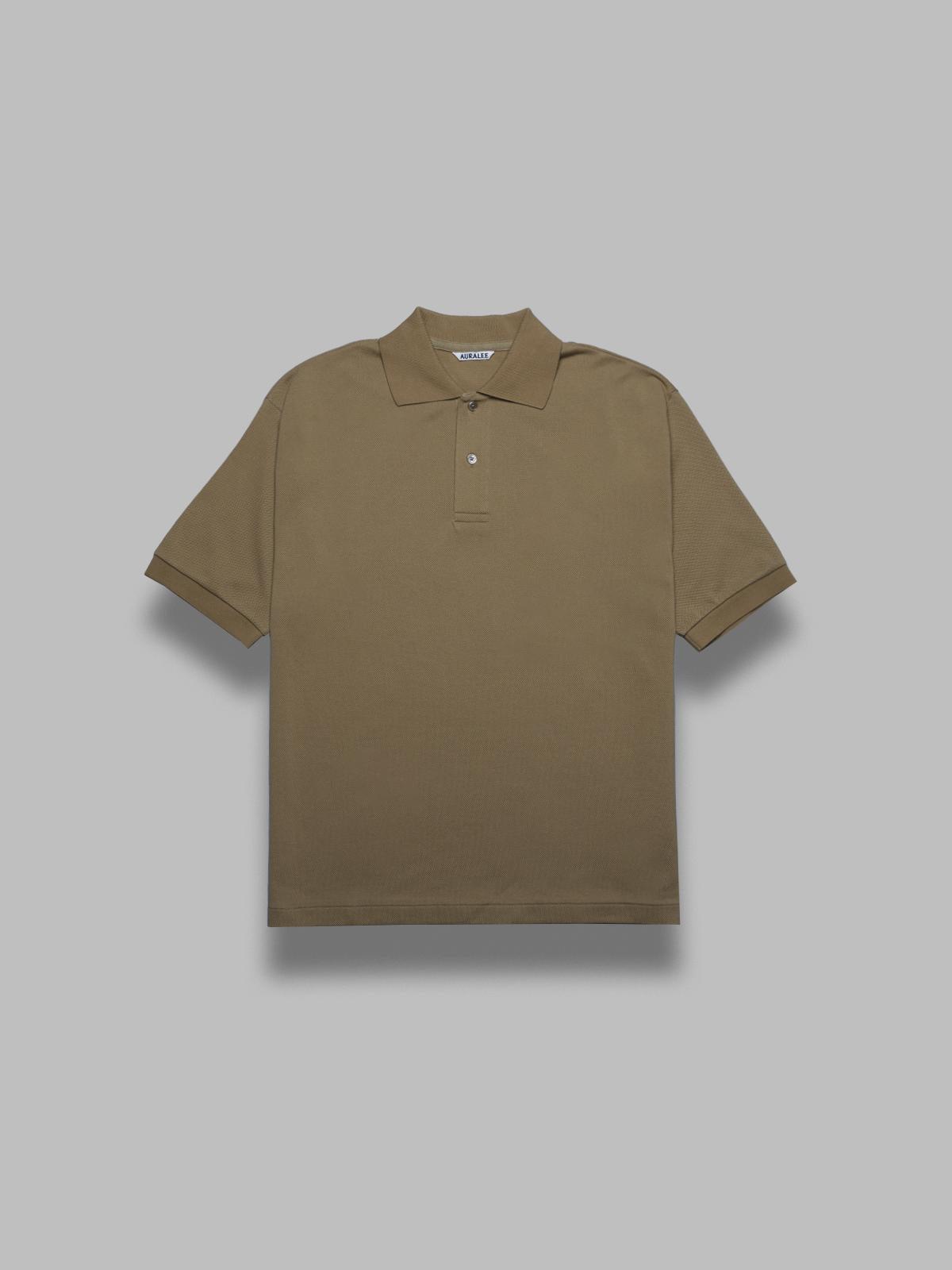 トップス AURALEE PIMA COTTON HEAVY PIQUE POLO Auralee Cotton Pima Heavy Knit Polo in Khaki Beige Curated