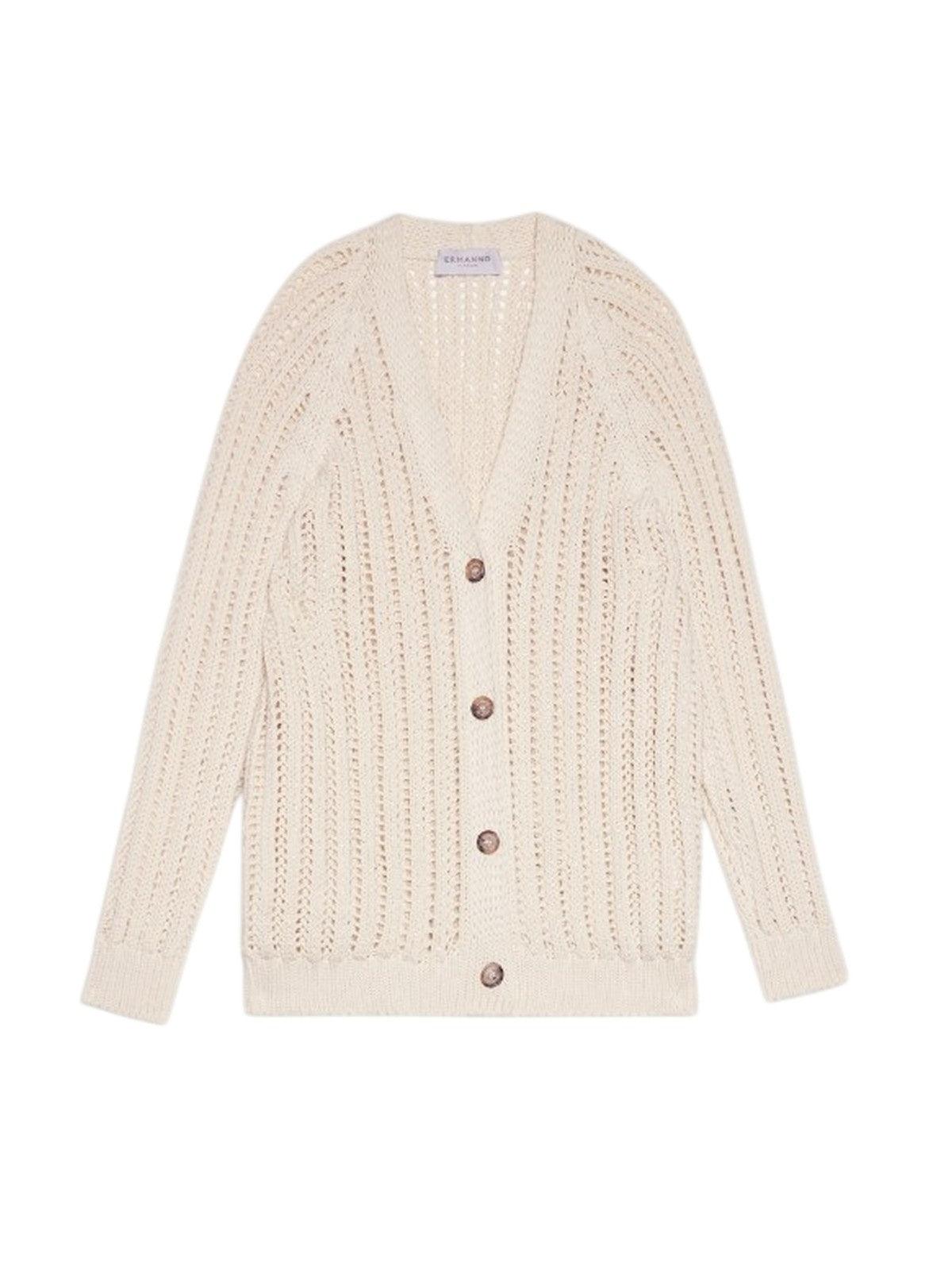 ERMANNO SCERVINO ニット・カーディガン Ermanno Scervino Macramé Wool Cardigan in Off White