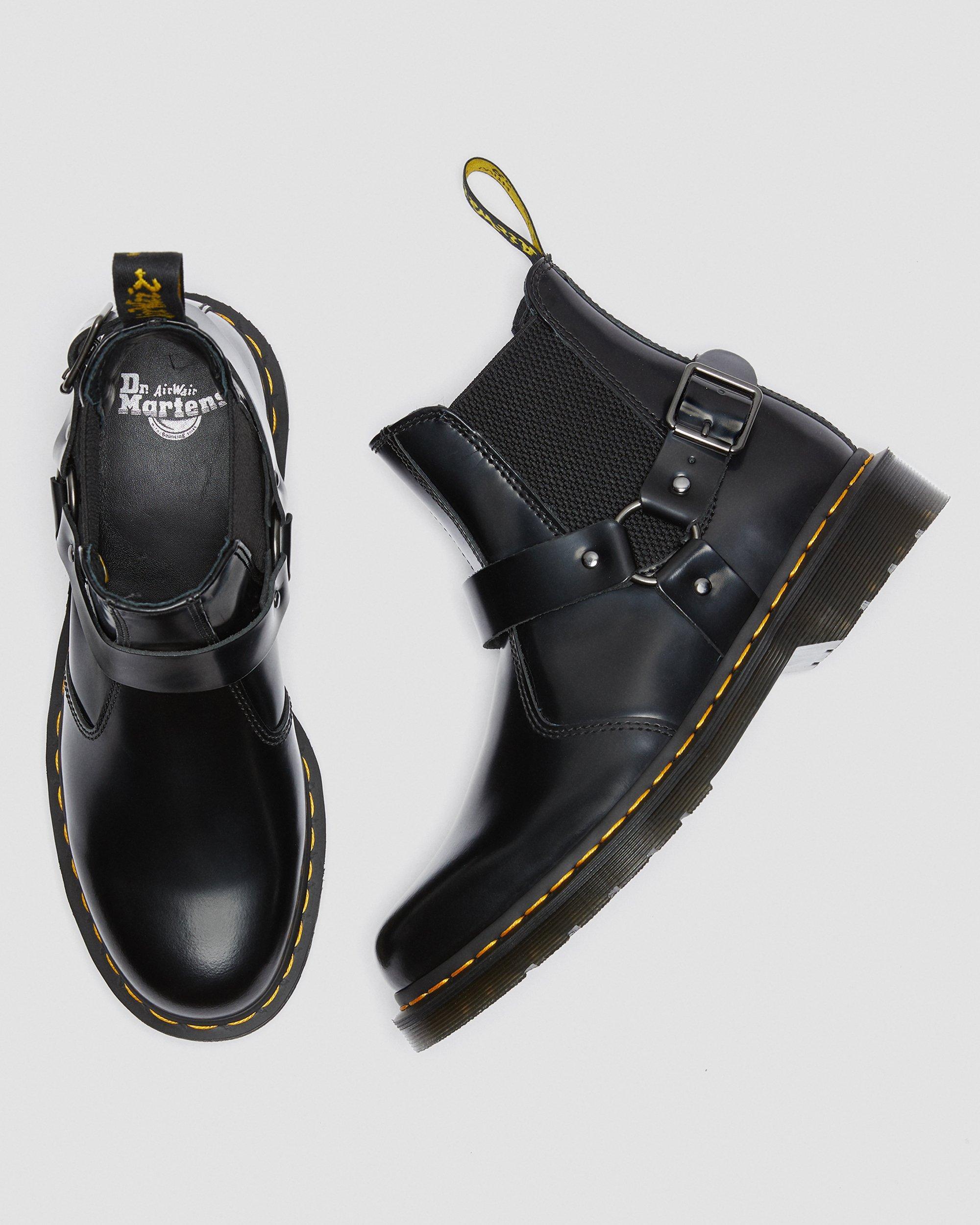 dr martens wincox black leather harness chunky chelsea boots