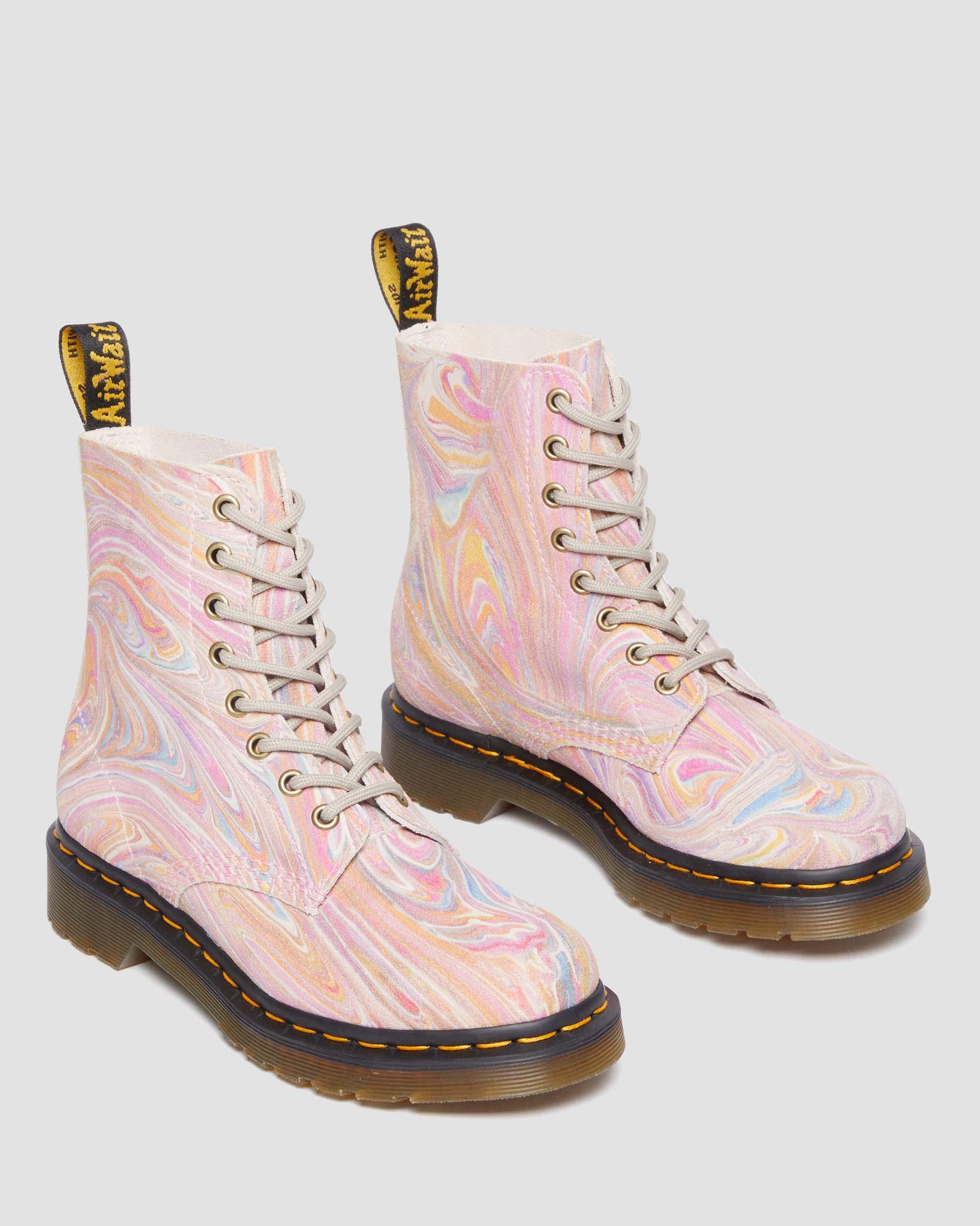 Dr. Martens 1460 Pascal Marbled Suede Lace Up Boots in Pink | Lyst