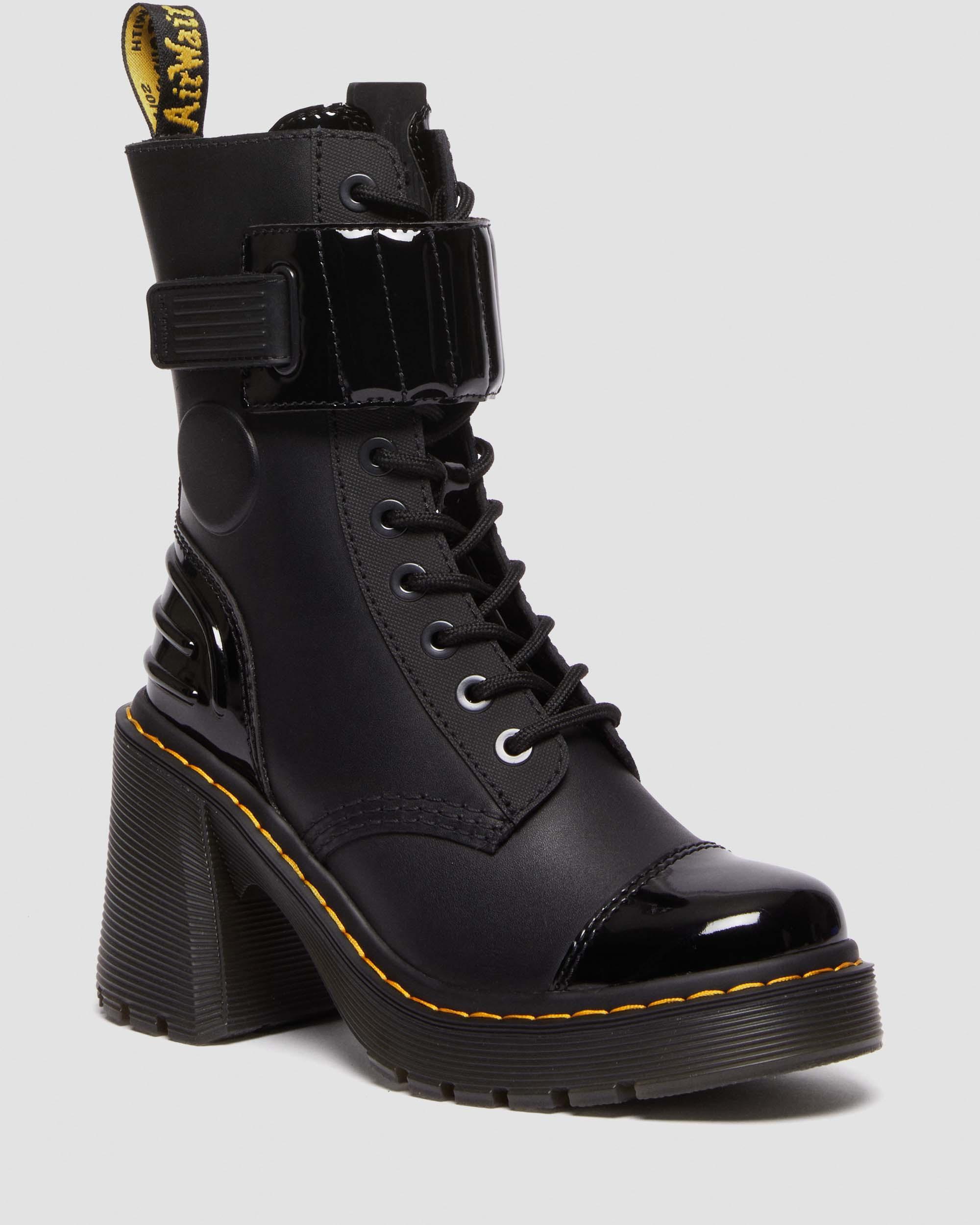 Martens Gaya 10-eye Alternative Leather Heeled Boots in Black