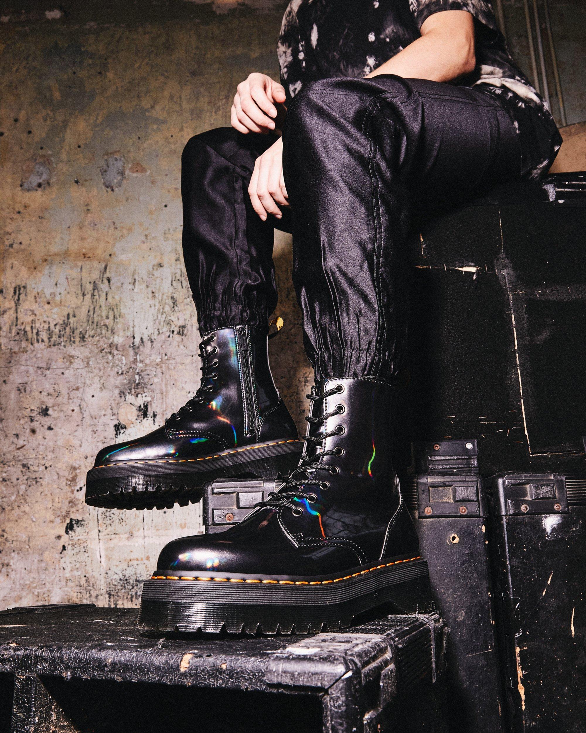Dr. Martens Jadon Hologram Leather Platform Boots in Black | Lyst