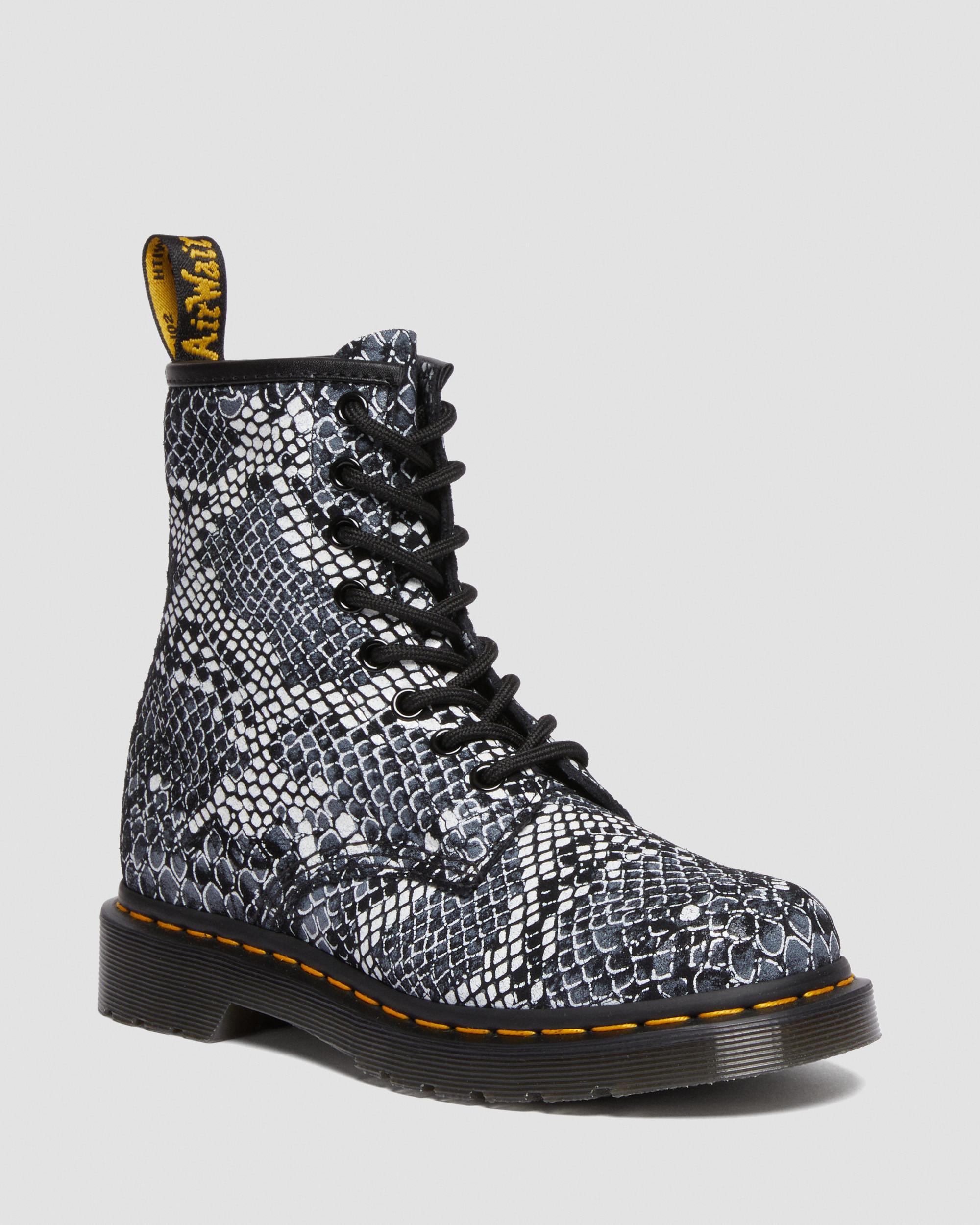 Doc Martens Bosch Boots Dr. Martens 1460 Snake Print Leather Lace Up Boots in Black for Men | Lyst