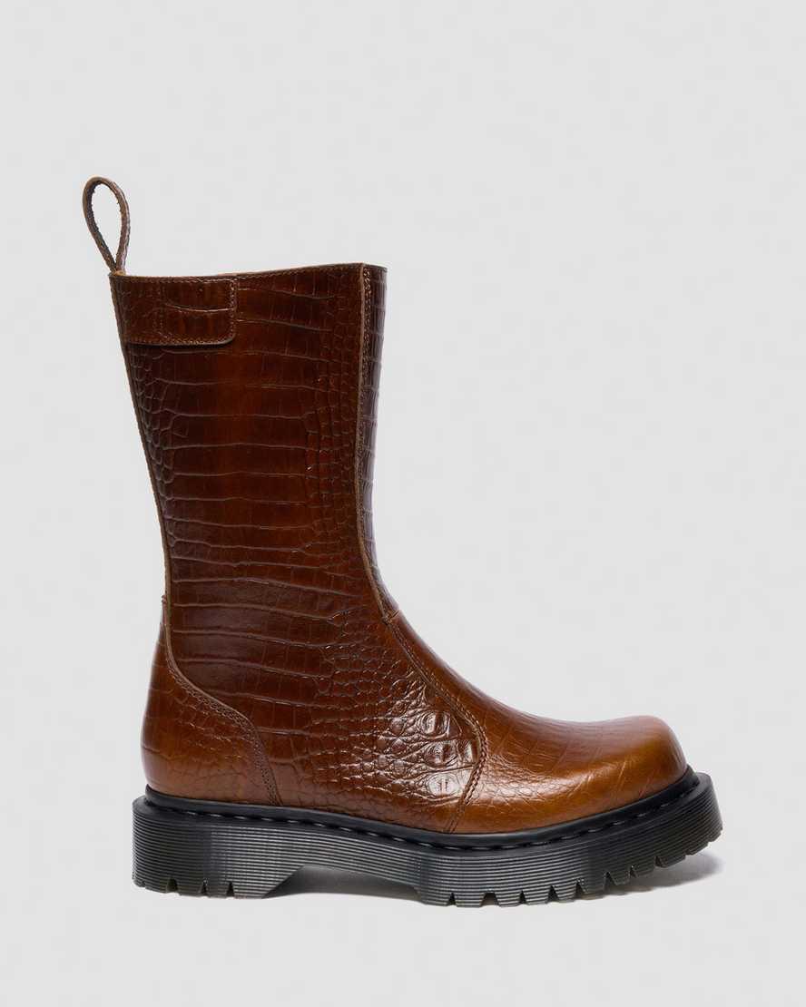 Martens Rejena Croc Emboss Leather Boots in Brown Lyst UK