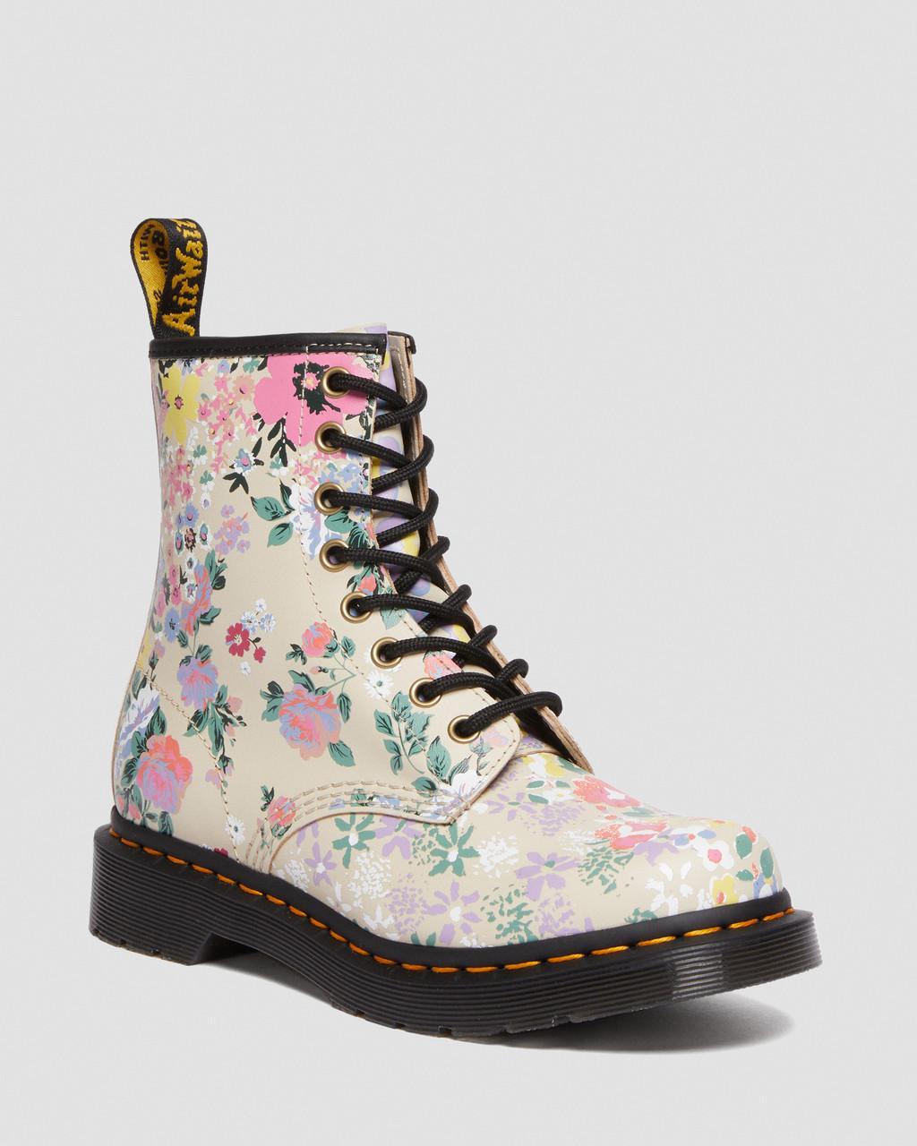 Dr. Martens 1460 Floral Mash Up Leather Lace Up Boots in White | Lyst