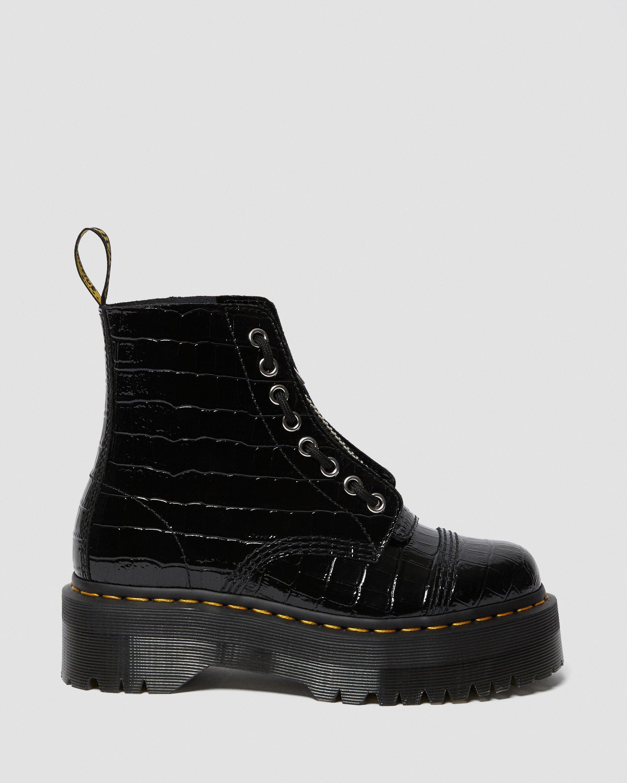 Dr. Martens Leather Sinclair Patent Crocodile Platform Boots in Black ...