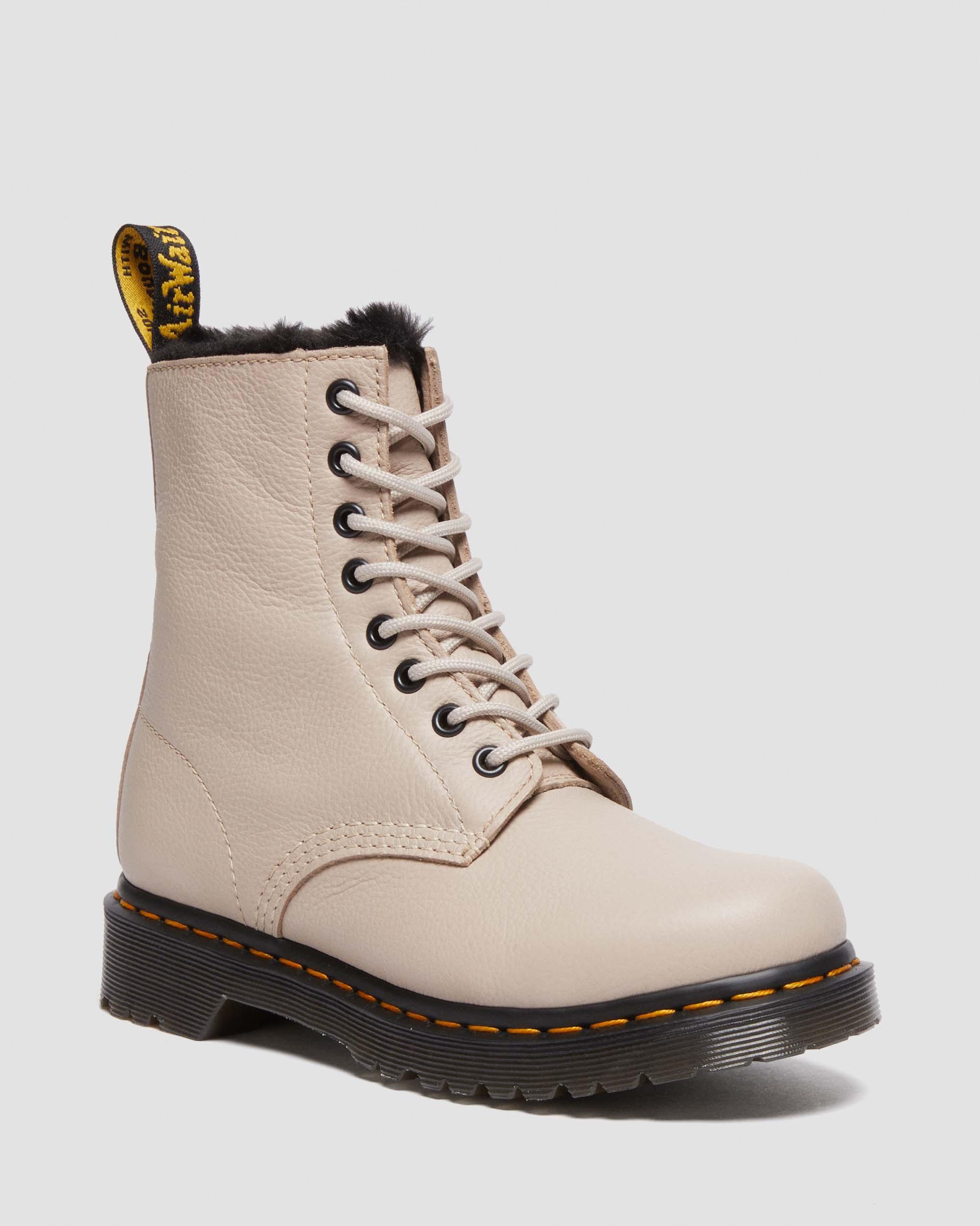 Dr. Martens 1460 Serena Faux Fur Lined Virginia Lace Up Boots in Natural |  Lyst