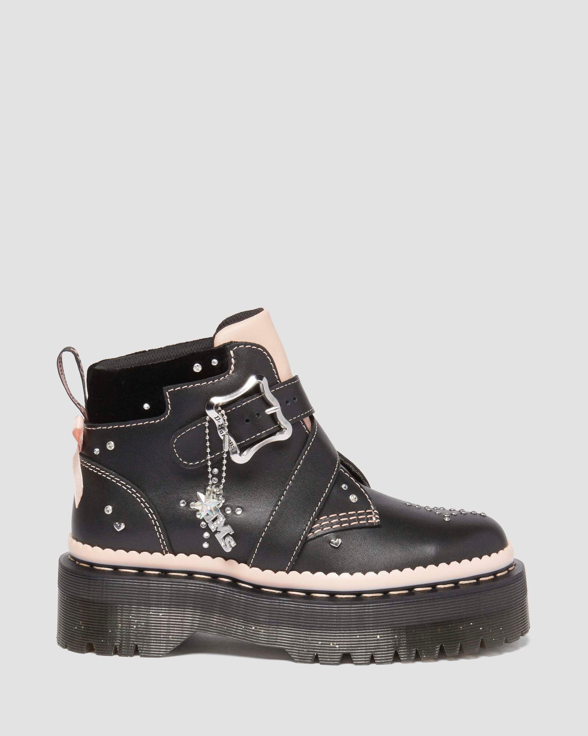 Dr. Martens Caitie Leather Buckle Platform Boots in Black | Lyst