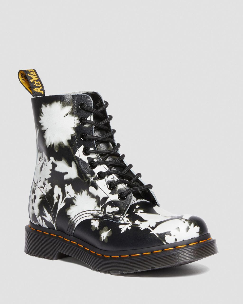 Dr. Martens 1460 Pascal Floral Shadow Leather Lace Up Boots in Black | Lyst