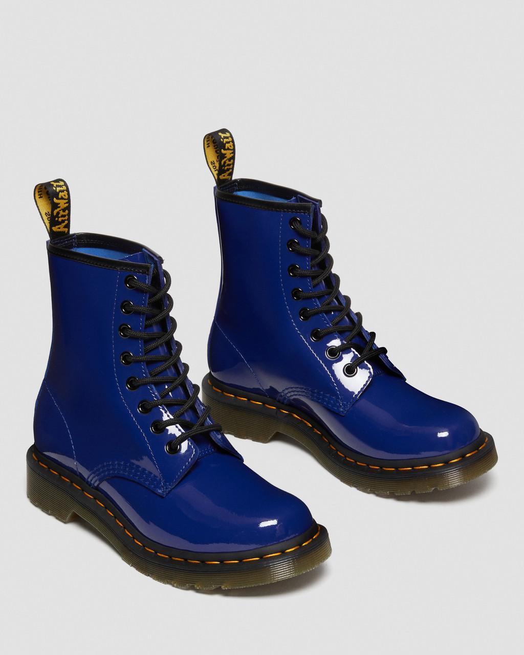Dr. Martens 1460 Women's Patent Leather Lace Up Boots in Blue | Lyst
