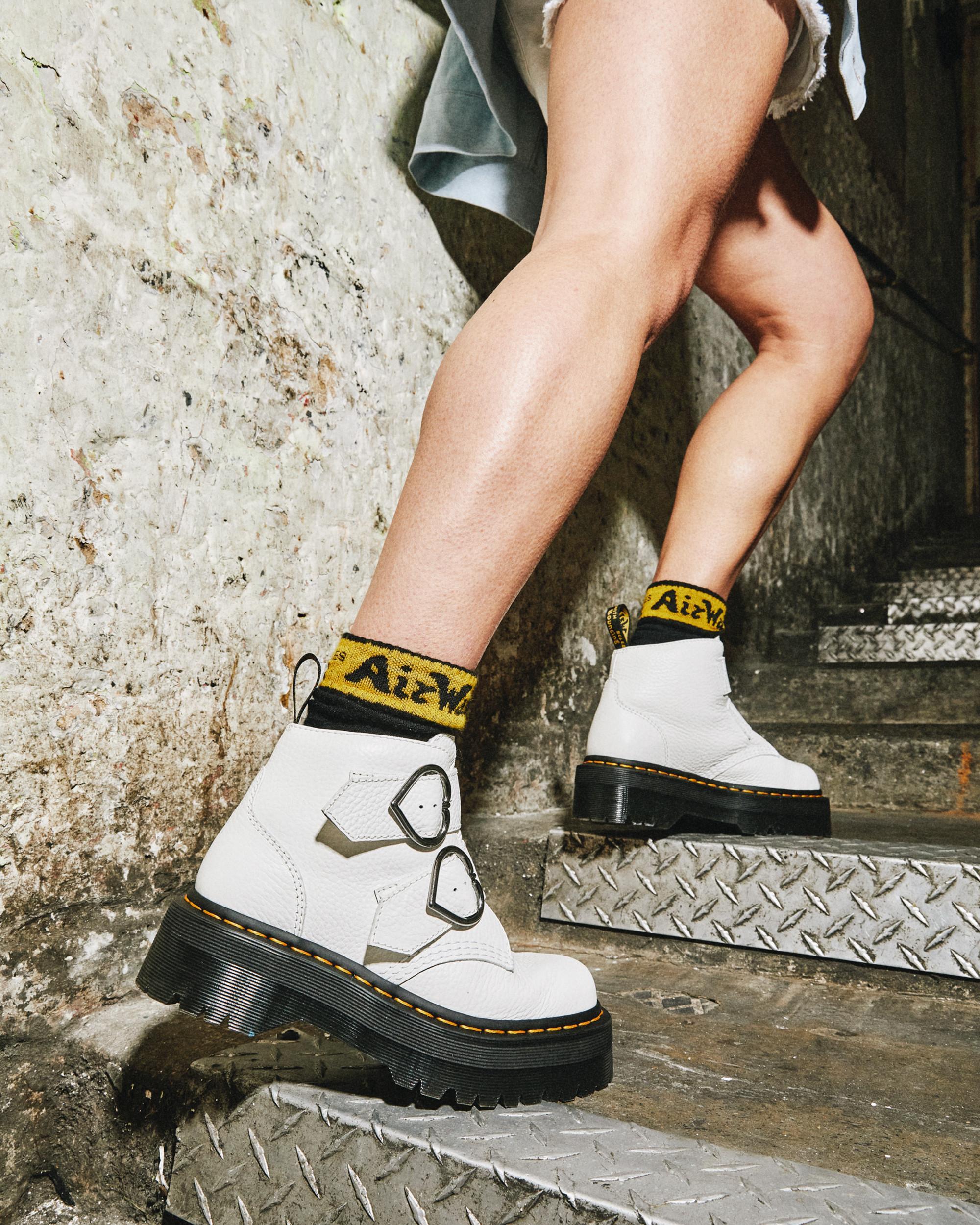 Dr. Martens Devon Heart Leather Platform Boots in White | Lyst UK