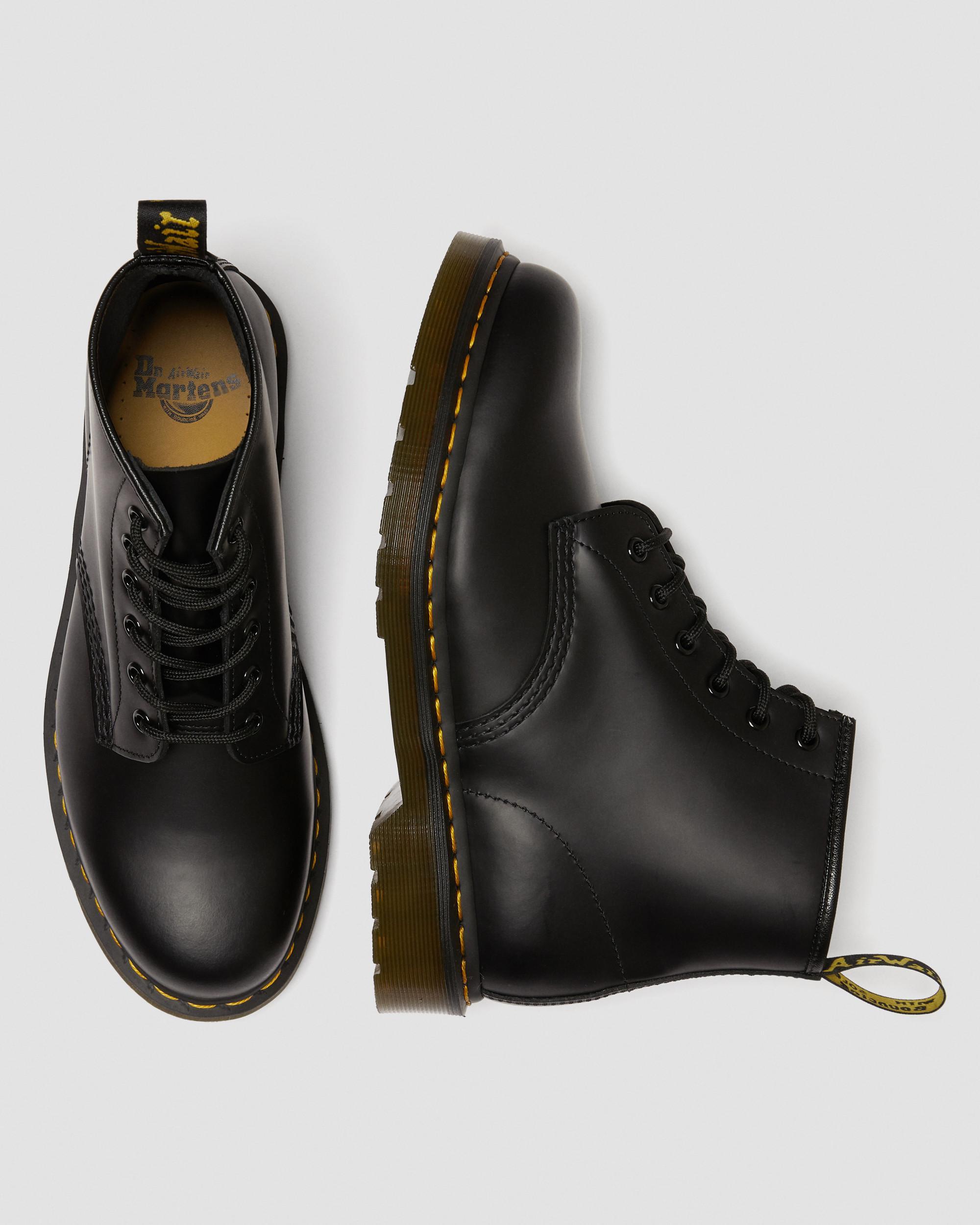 Dr. Martens 101 Yellow Stitch Smooth Leather Ankle Boots in Black | Lyst
