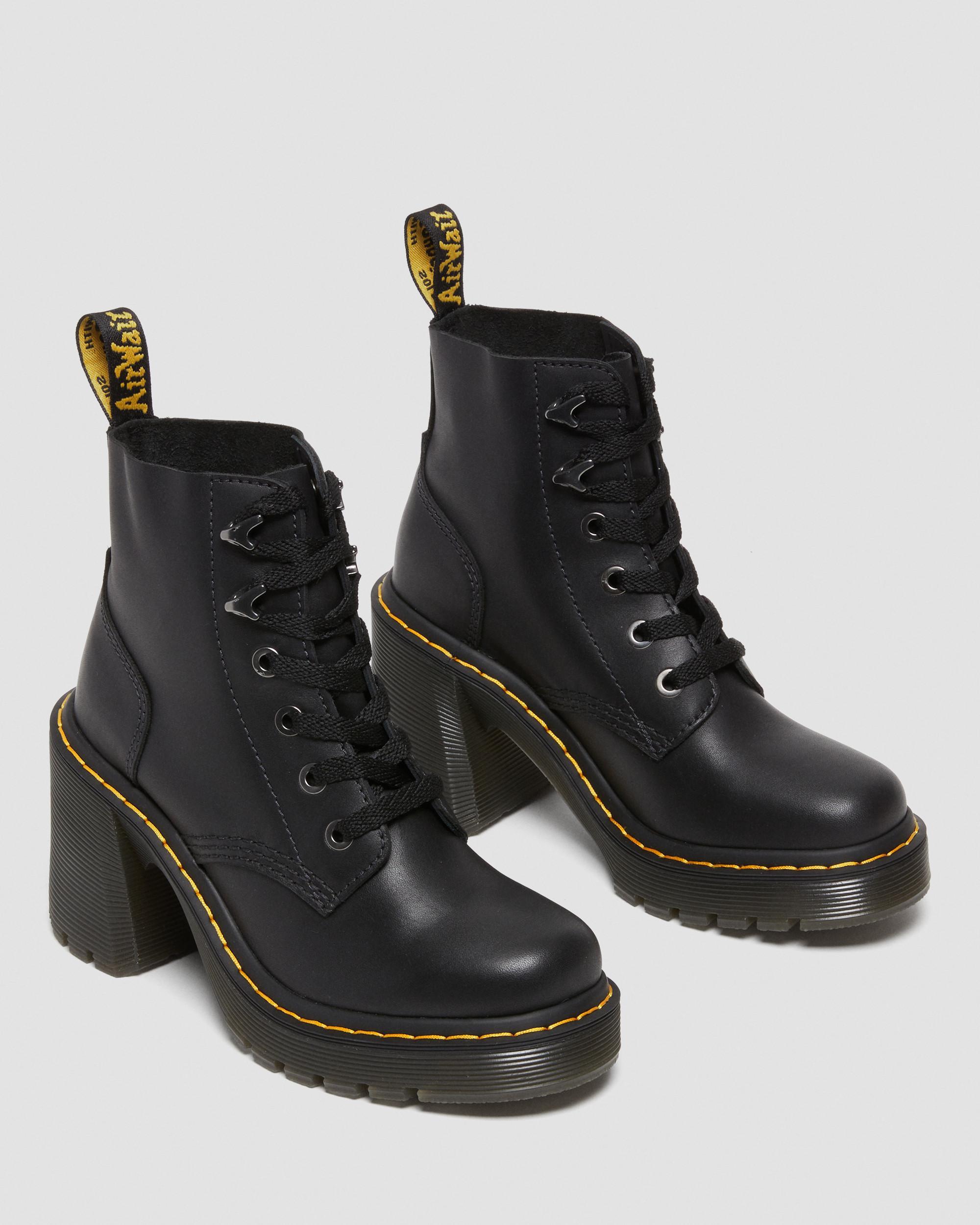 Dr. Martens Jesy Sendal Leather Lace Up Flared Heel Boots in Black | Lyst