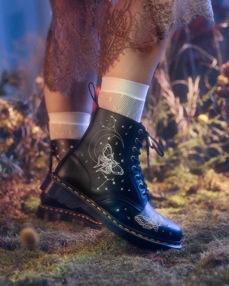 Dr. Martens 1460 Celestial Moth Embroidered Lace Up Boots in