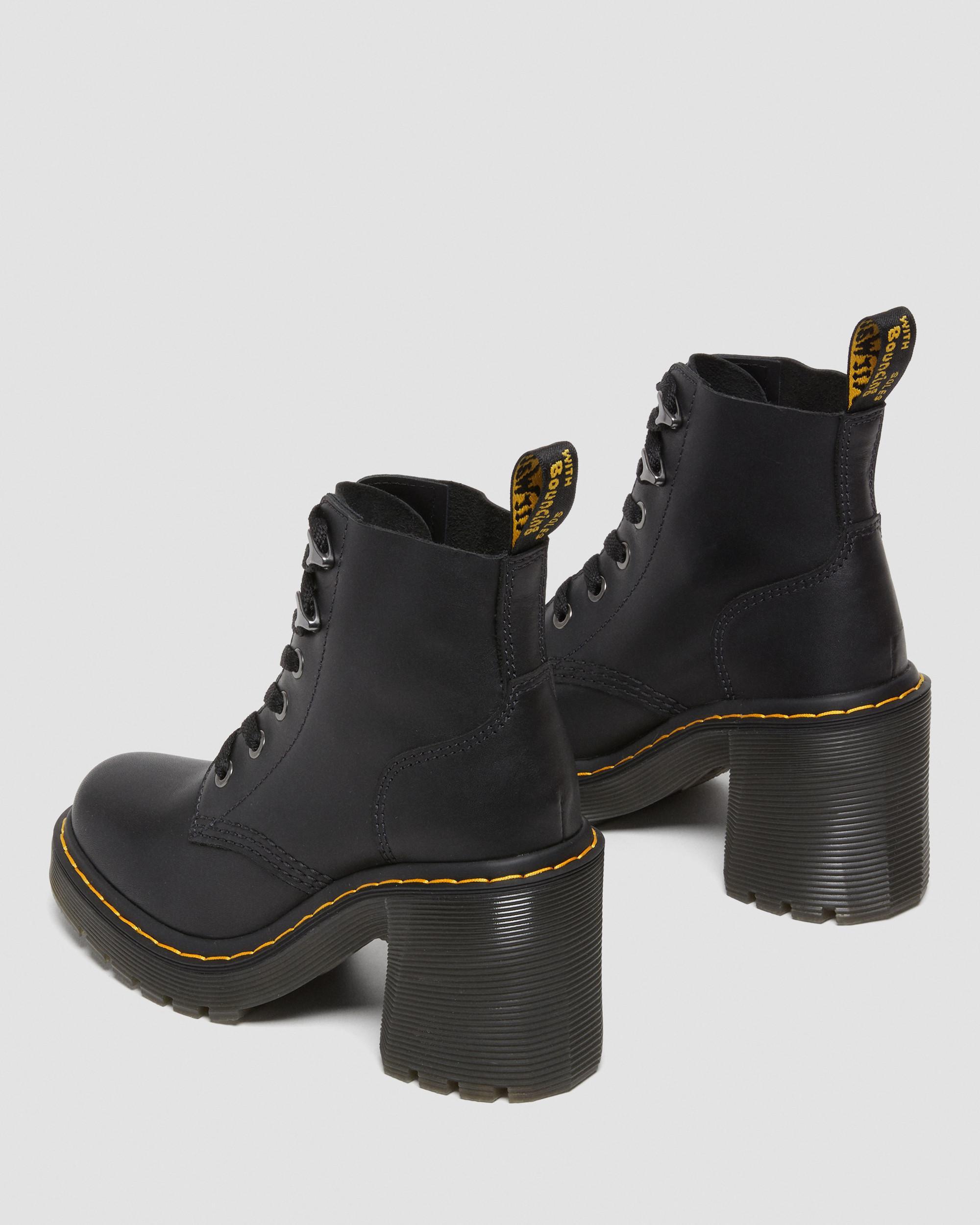 Dr. Martens Jesy Sendal Leather Lace Up Flared Heel Boots in Black | Lyst