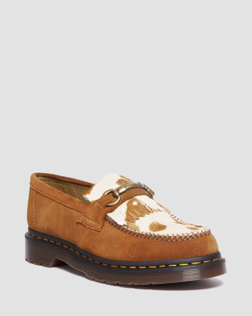 Dr. Martens Adrian Snaffle Hair-on Cow Print Kiltie Loafers in