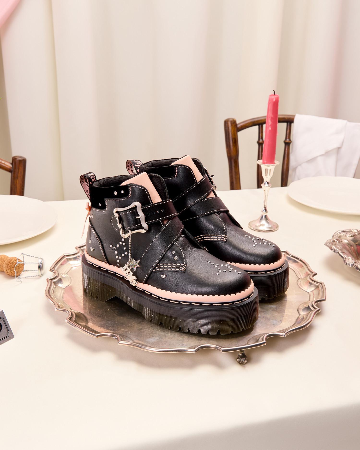 Dr. Martens Caitie Leather Buckle Platform Boots in Black | Lyst