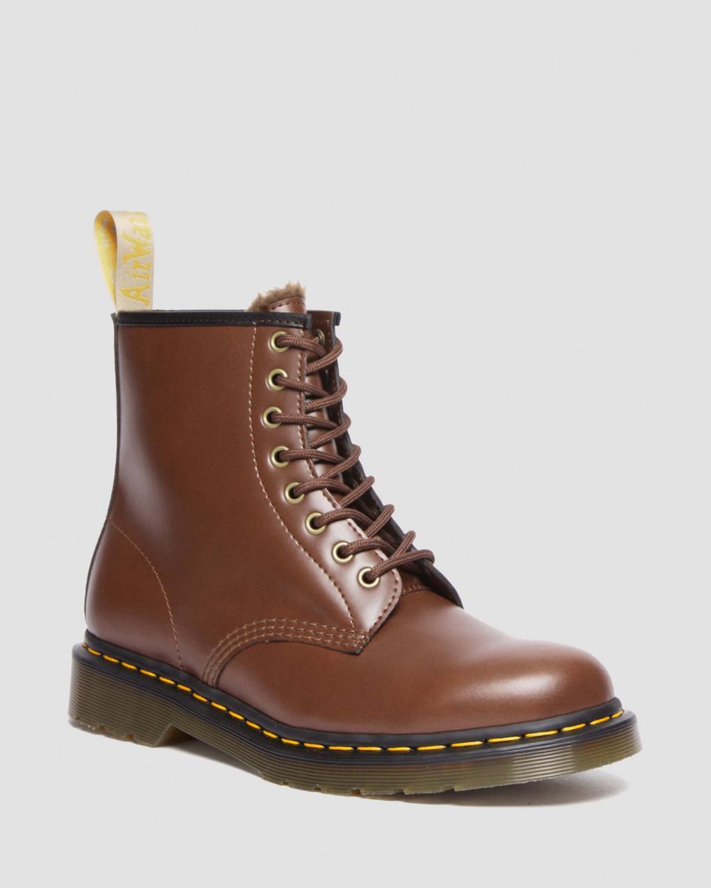 Dr. Martens Vegan 1460 Faux Fur Lined Lace Up Boots in Brown | Lyst