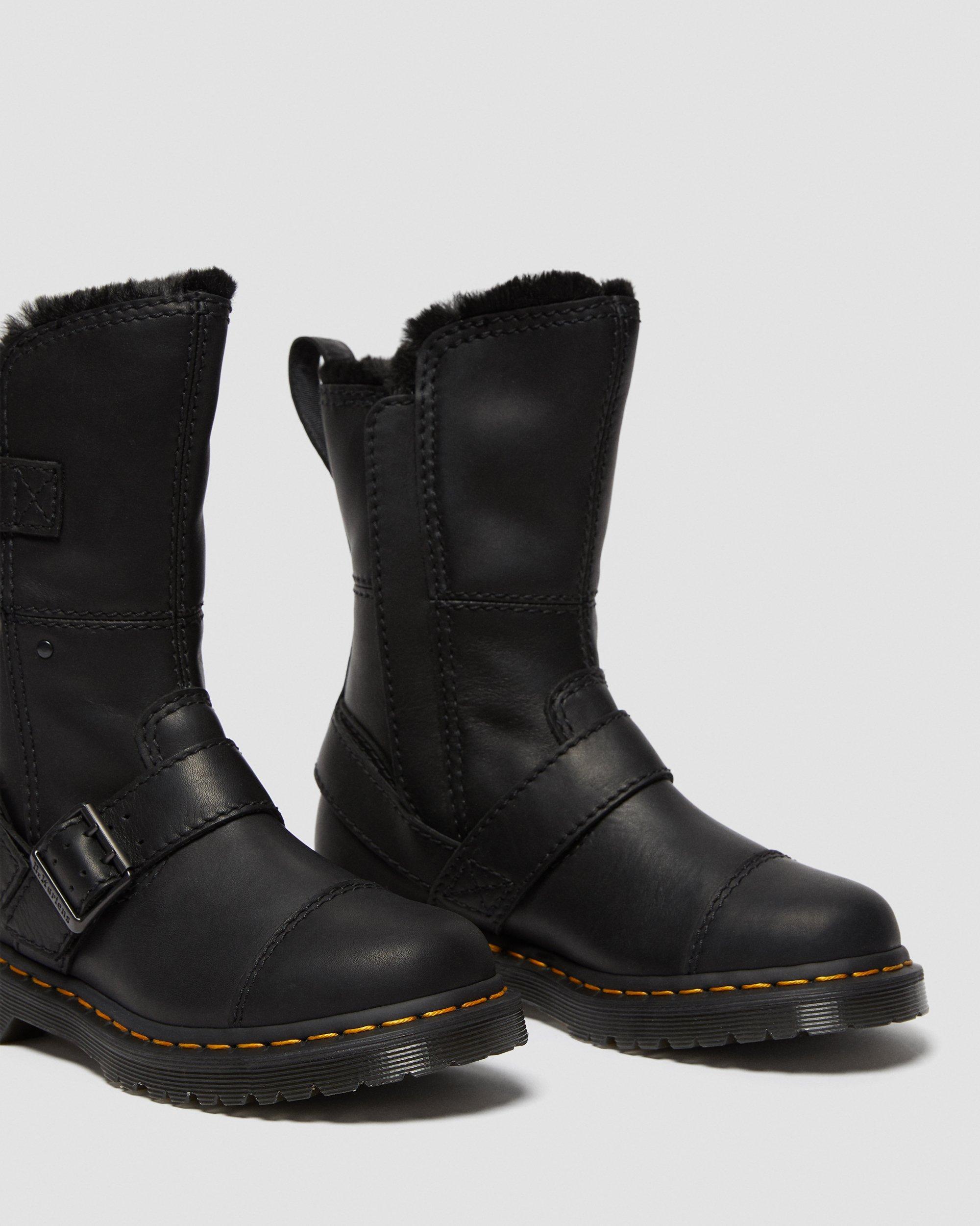 Dr. Martens Kristy Mid Calf Faux Fur Leather Boots in Black | Lyst