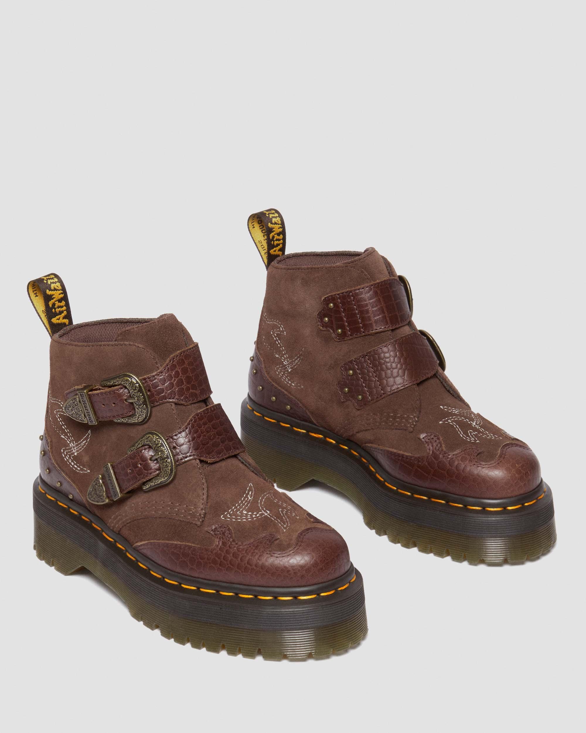 Dr. Martens Devon Gothic Americana Leather Platform Boots in Brown
